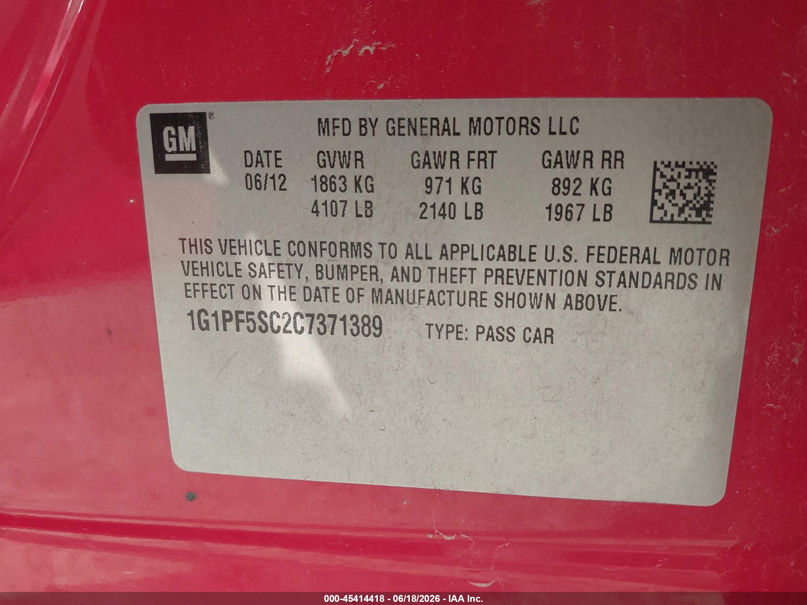 2012 Chevrolet Cruze 1lt Red vin: 1G1PF5SC2C7371389