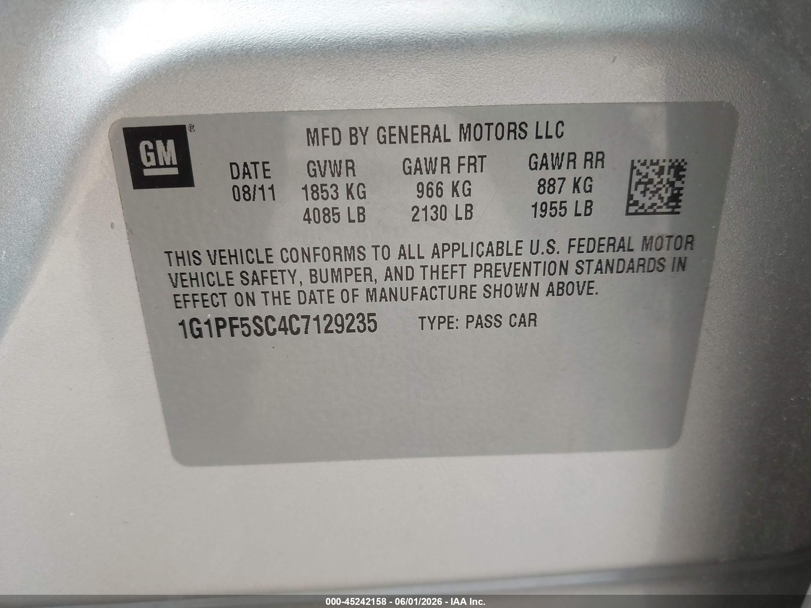 2012 Chevrolet Cruze 1lt Silver vin: 1G1PF5SC4C7129235