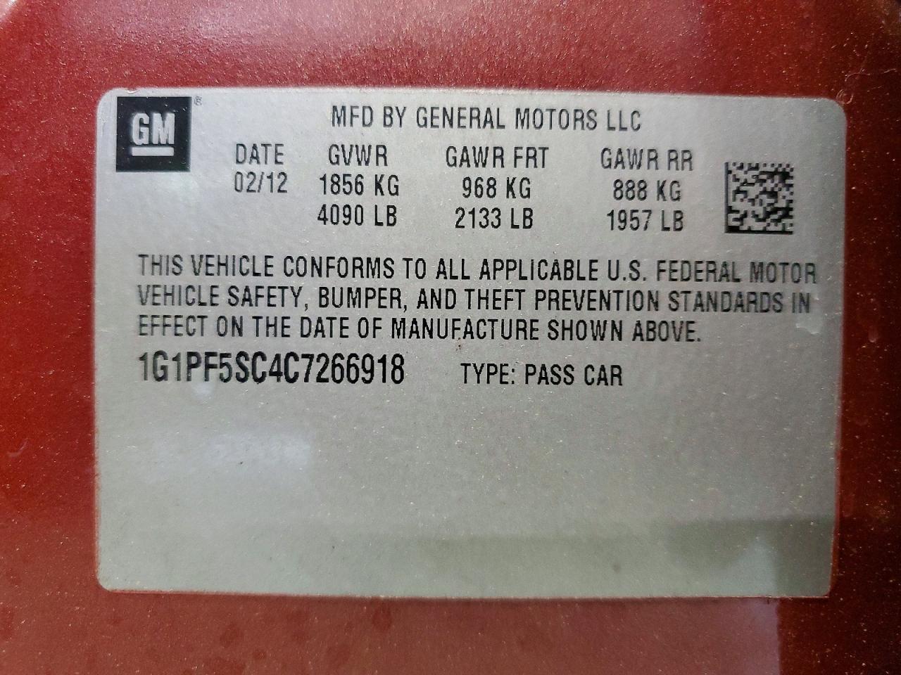 2012 Chevrolet Cruze Lt Maroon vin: 1G1PF5SC4C7266918