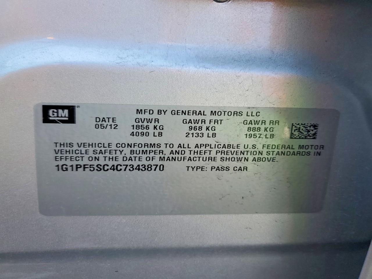 2012 Chevrolet Cruze Lt Gray vin: 1G1PF5SC4C7343870