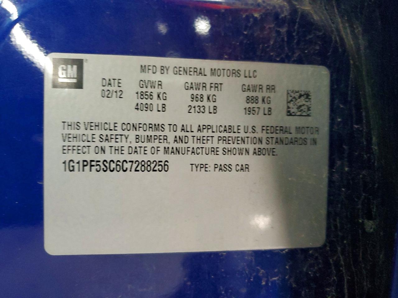 2012 Chevrolet Cruze Lt Blue vin: 1G1PF5SC6C7288256
