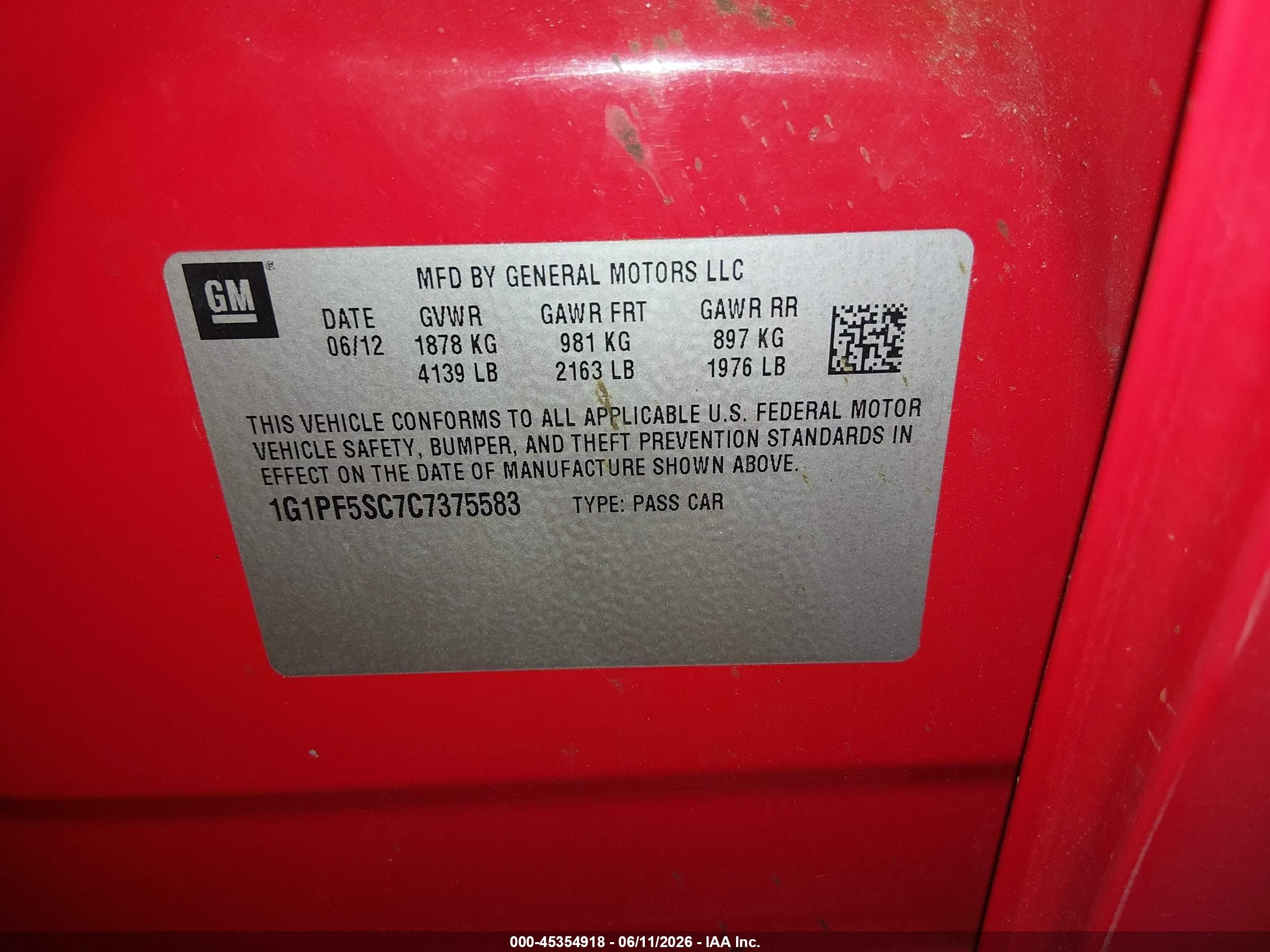2012 Chevrolet Cruze 1lt Красный vin: 1G1PF5SC7C7375583