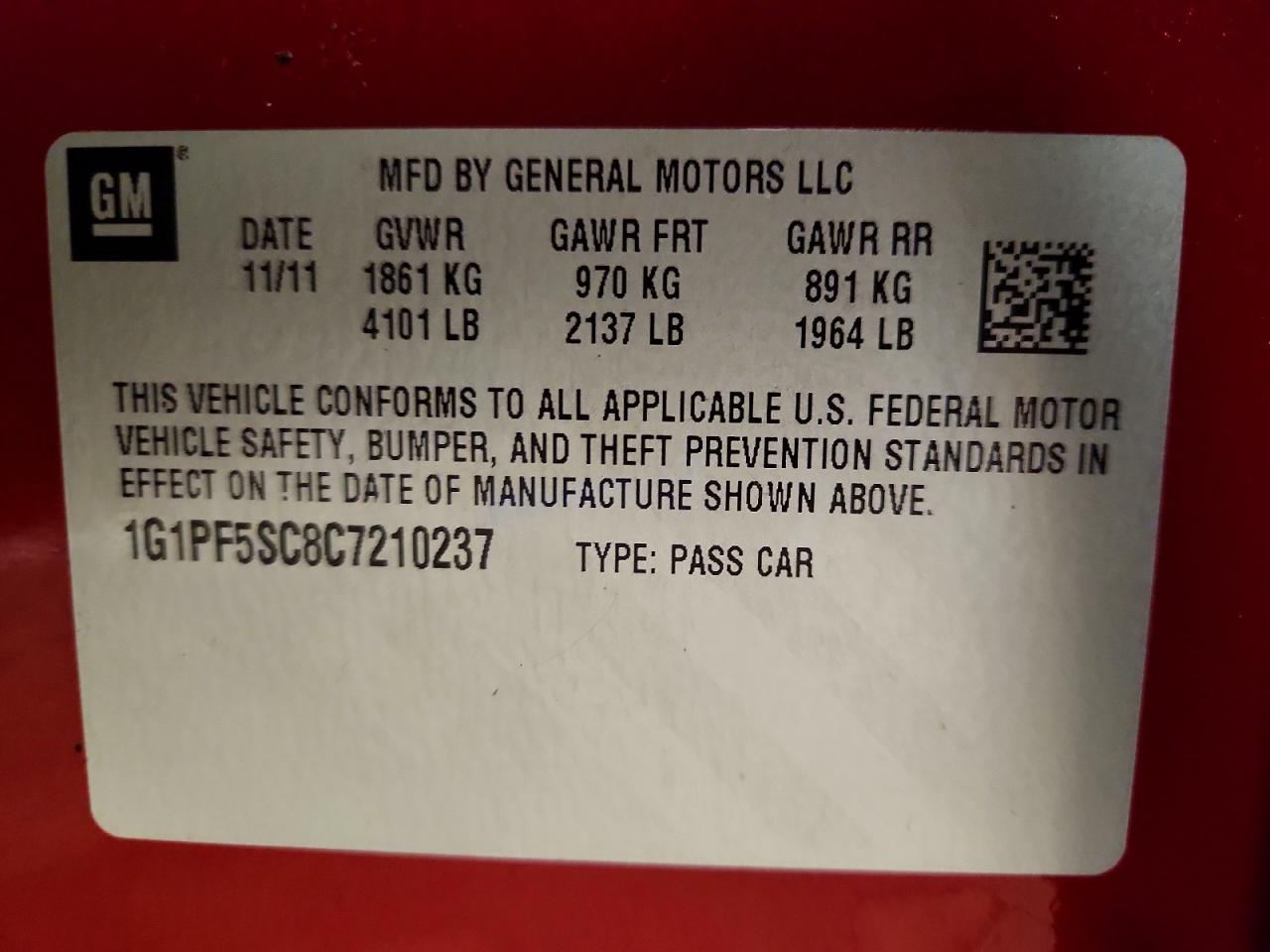 2012 Chevrolet Cruze Lt Красный vin: 1G1PF5SC8C7210237