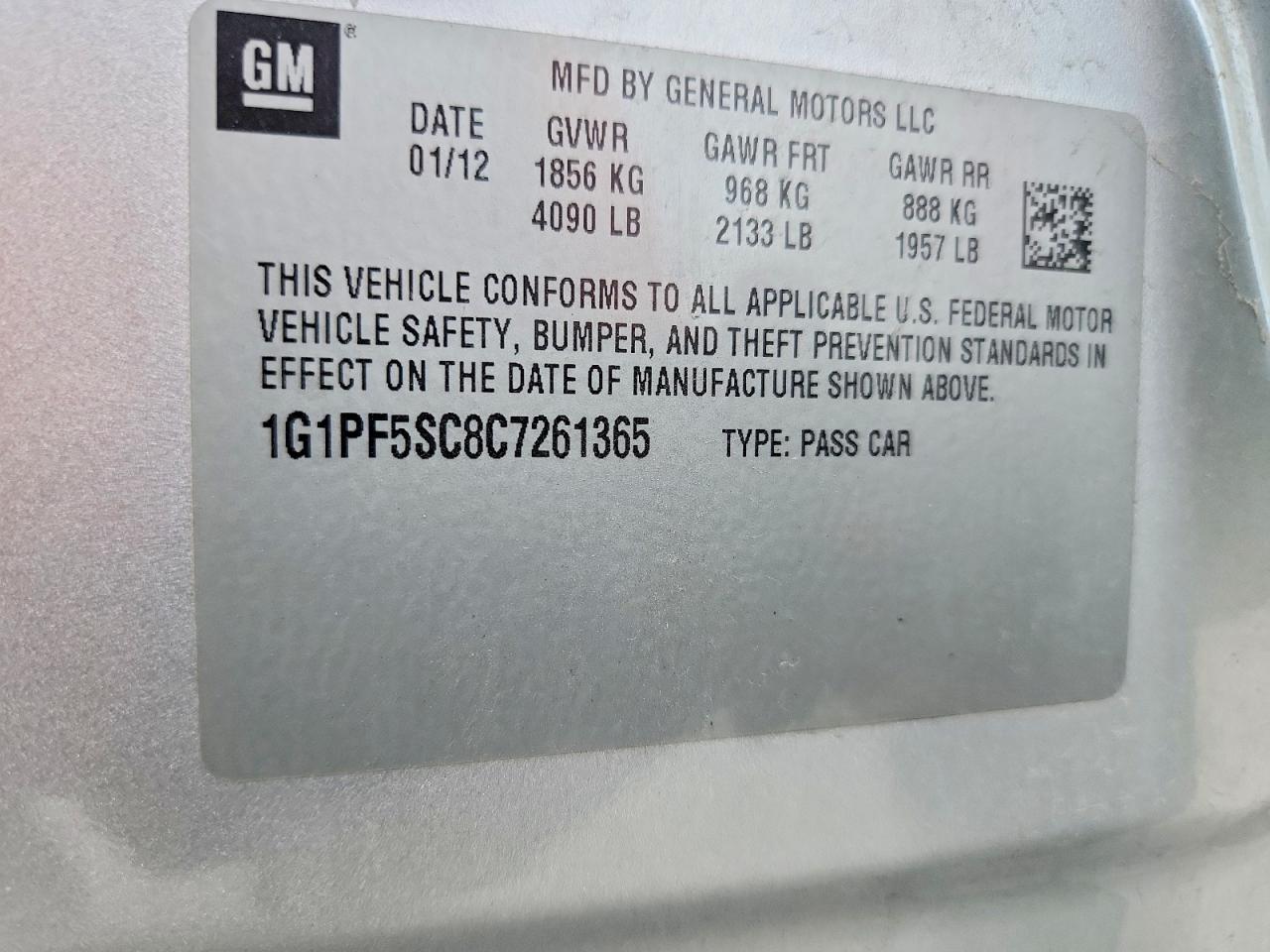 2012 Chevrolet Cruze Lt Silver vin: 1G1PF5SC8C7261365
