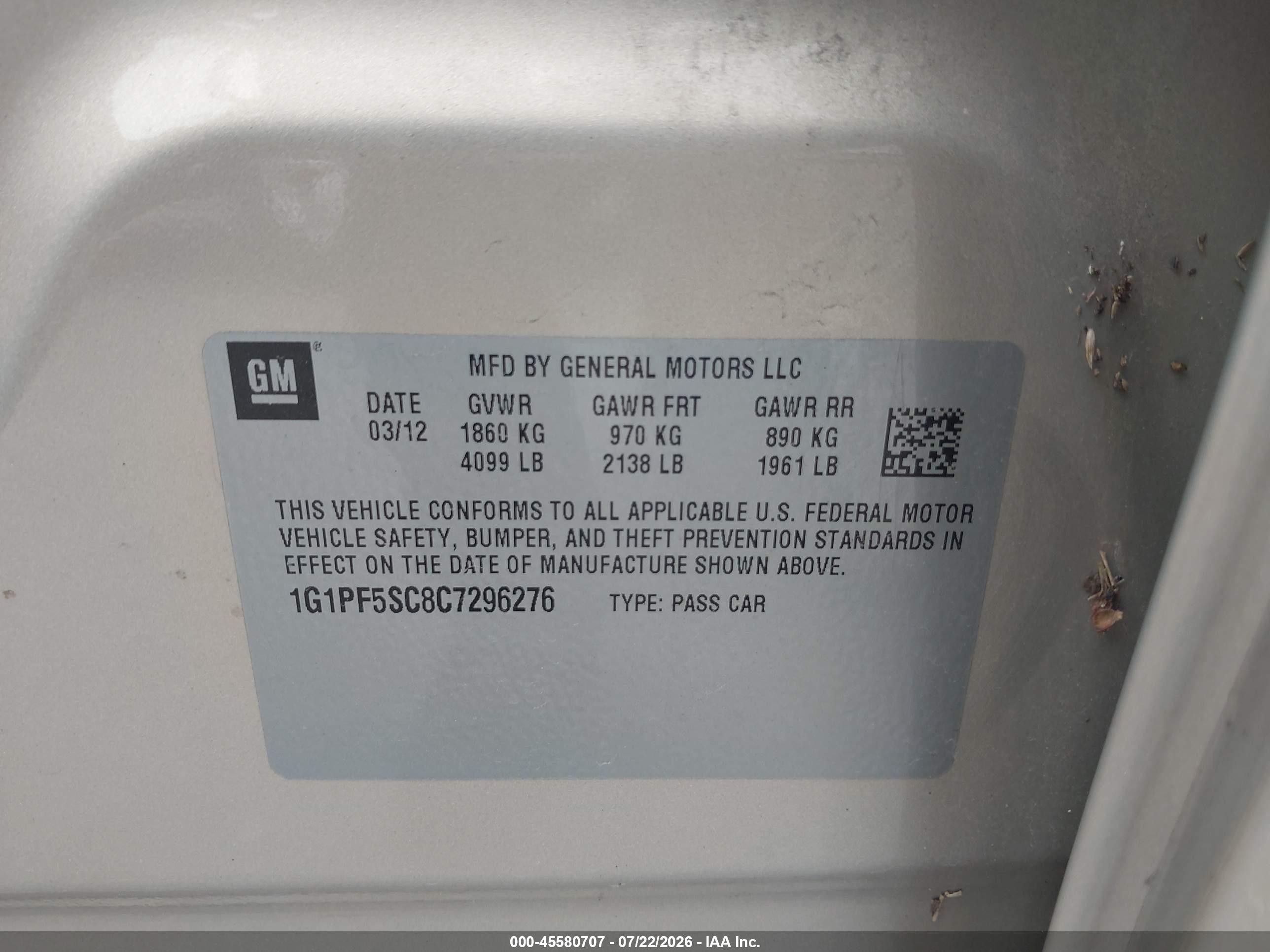 2012 Chevrolet Cruze 1lt Золотой vin: 1G1PF5SC8C7296276