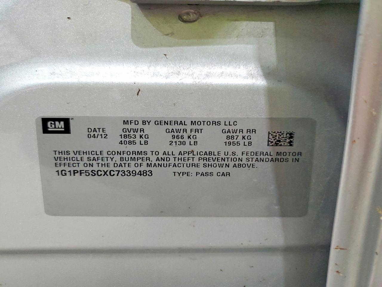 2012 Chevrolet Cruze Lt Серебряный vin: 1G1PF5SCXC7339483