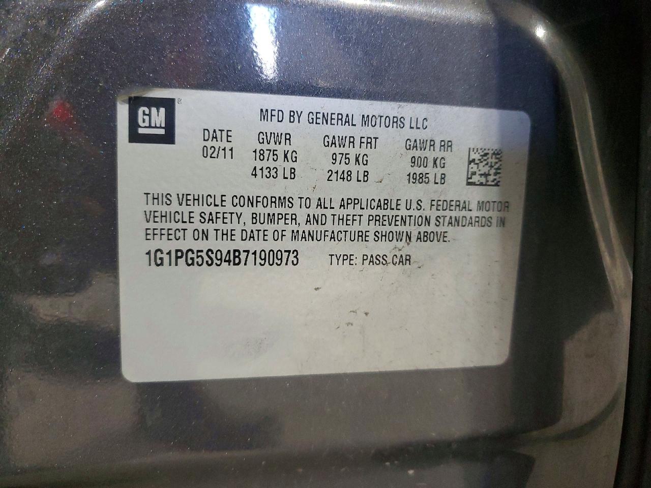2011 Chevrolet Cruze Угольный vin: 1G1PG5S94B7190973
