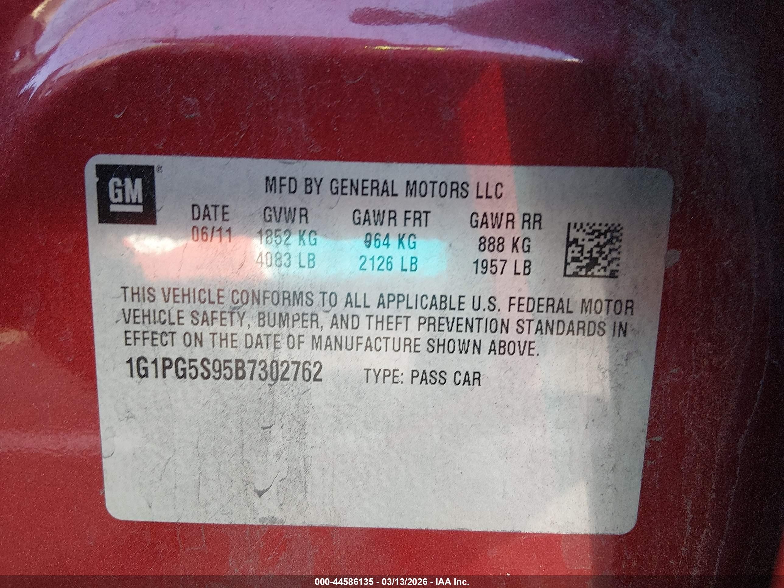 2011 Chevrolet Cruze 2lt Темно-бордовый vin: 1G1PG5S95B7302762