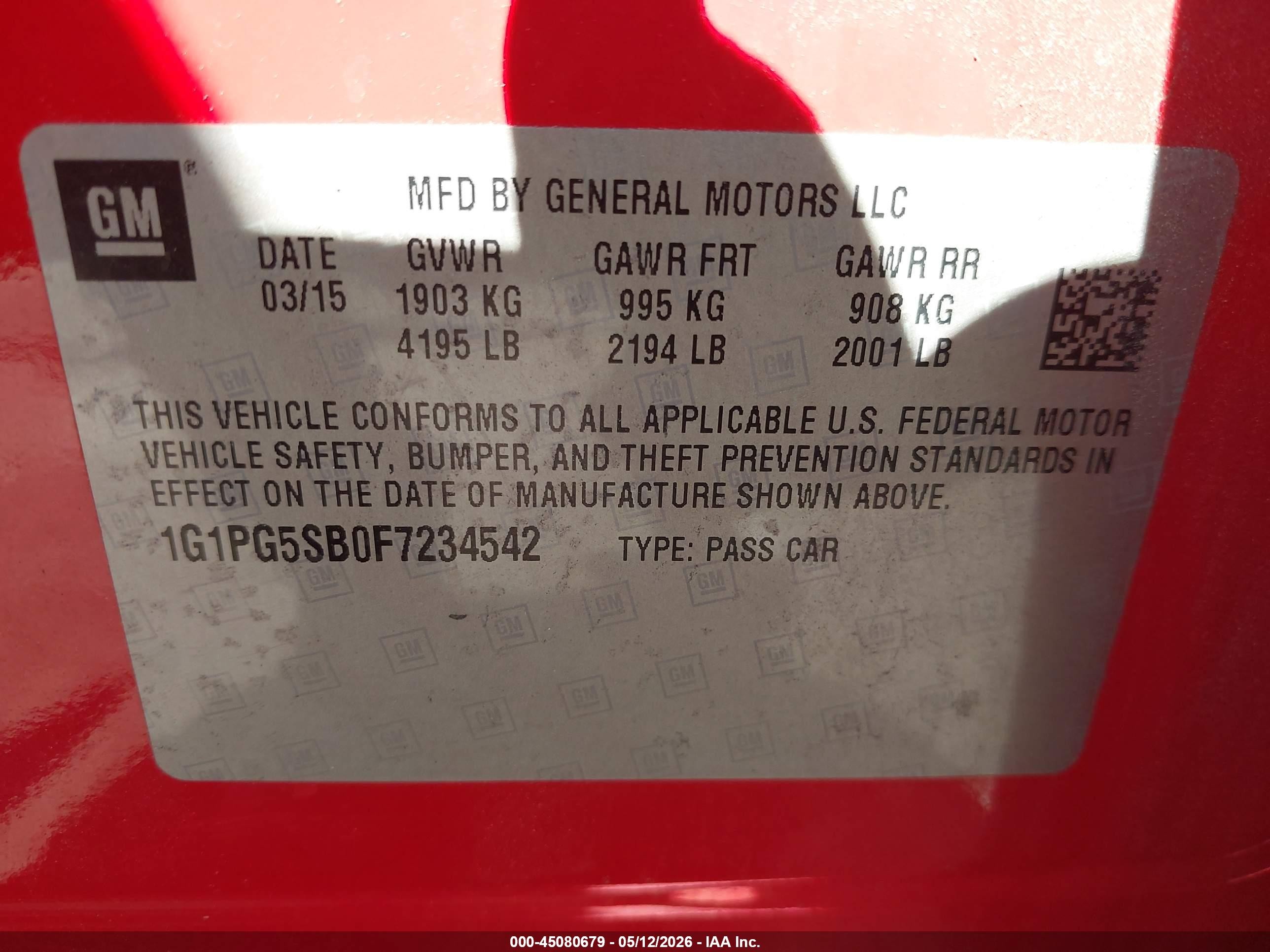 2015 Chevrolet Cruze Ltz Red vin: 1G1PG5SB0F7234542