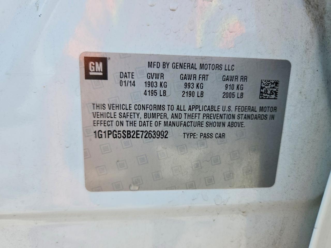 2014 Chevrolet Cruze Ltz White vin: 1G1PG5SB2E7263992