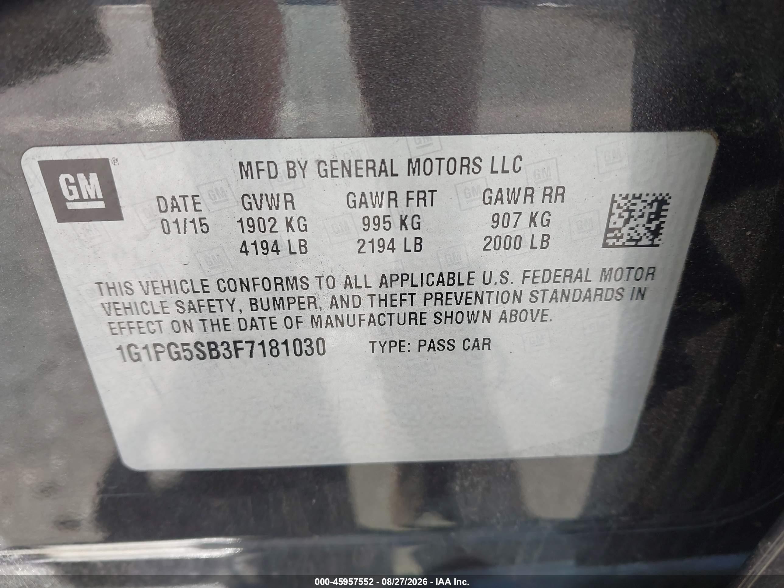 2015 Chevrolet Cruze Ltz Gray vin: 1G1PG5SB3F7181030