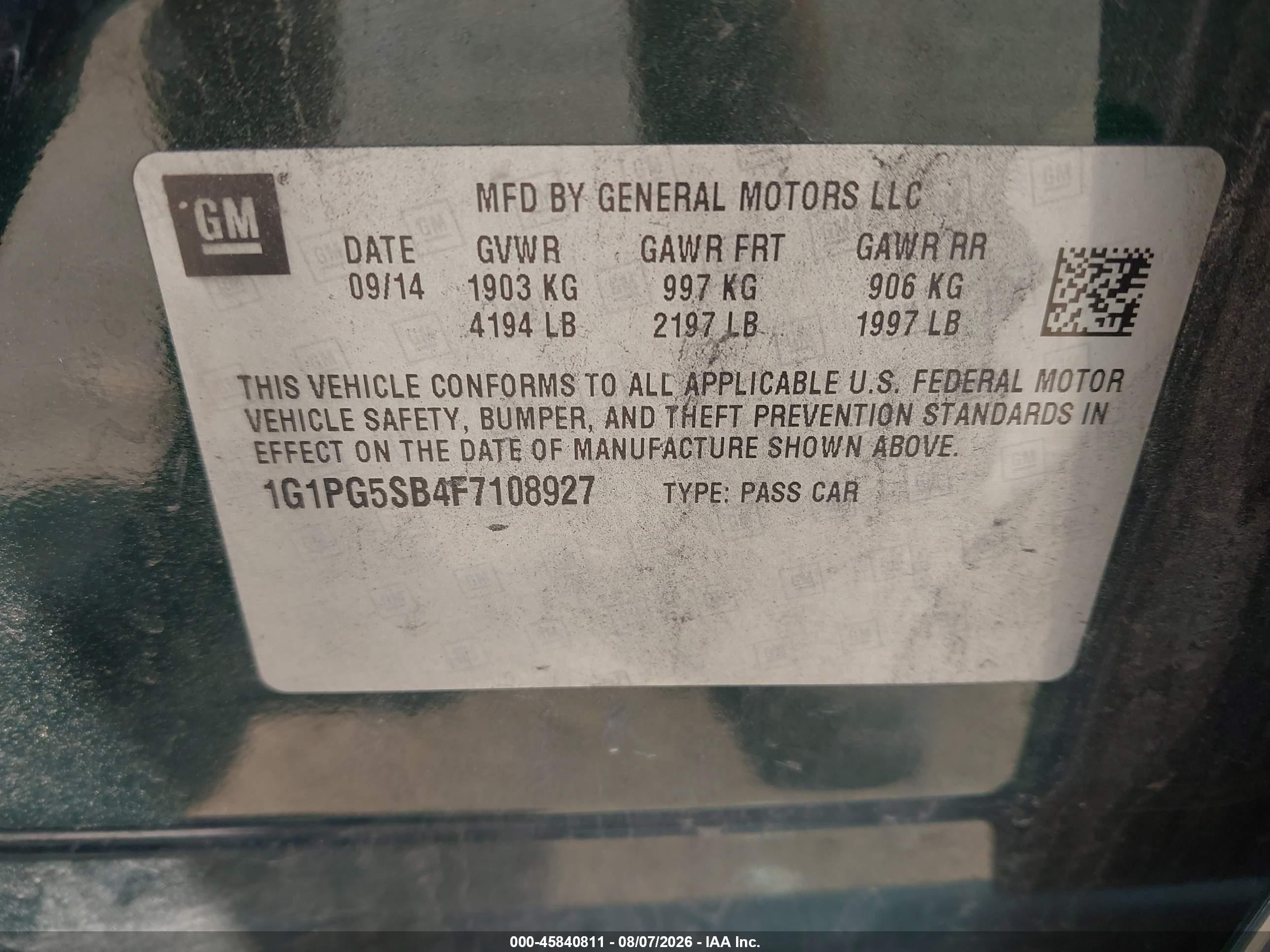 2015 Chevrolet Cruze Ltz Green vin: 1G1PG5SB4F7108927