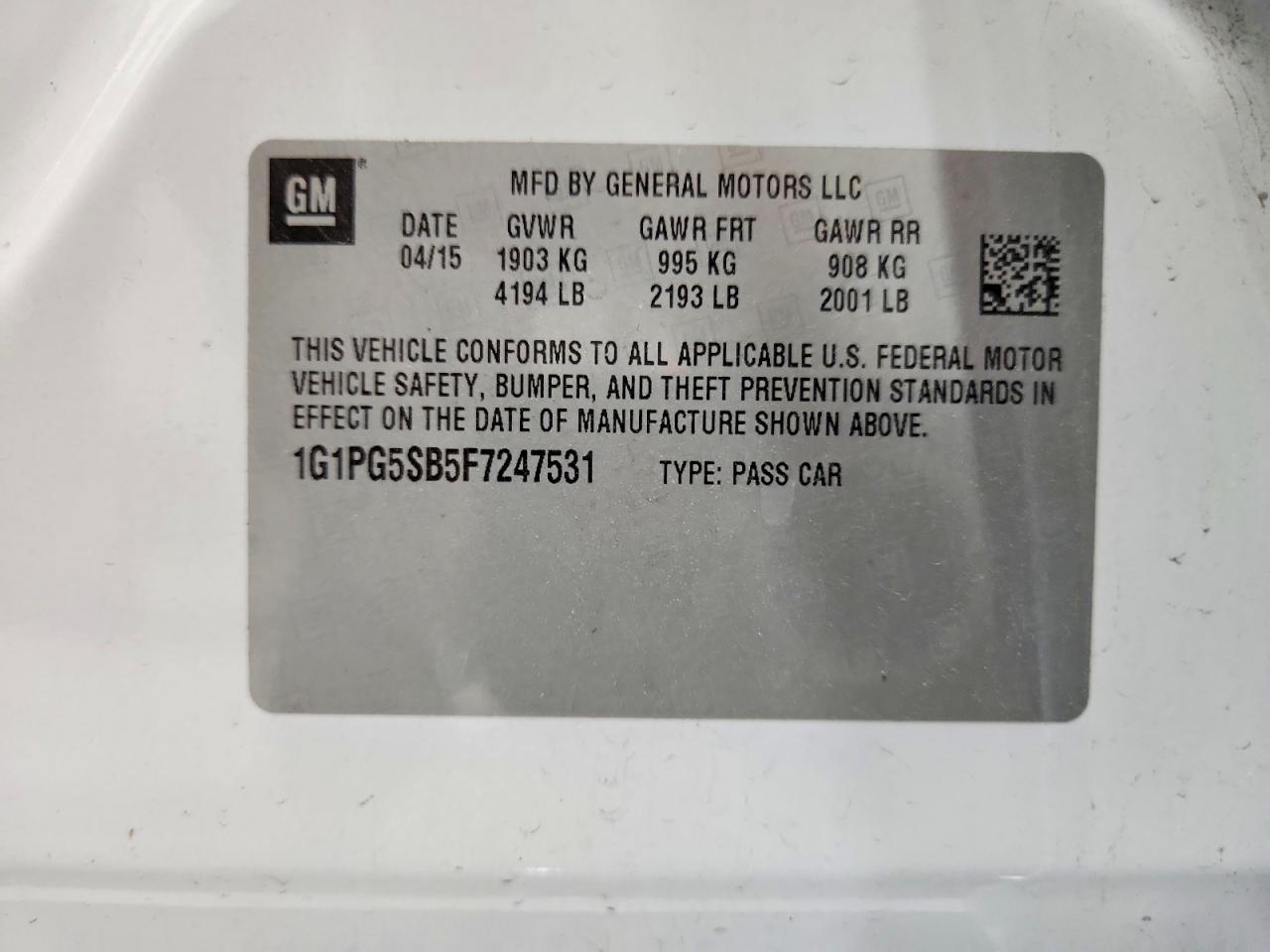 2015 Chevrolet Cruze Ltz White vin: 1G1PG5SB5F7247531
