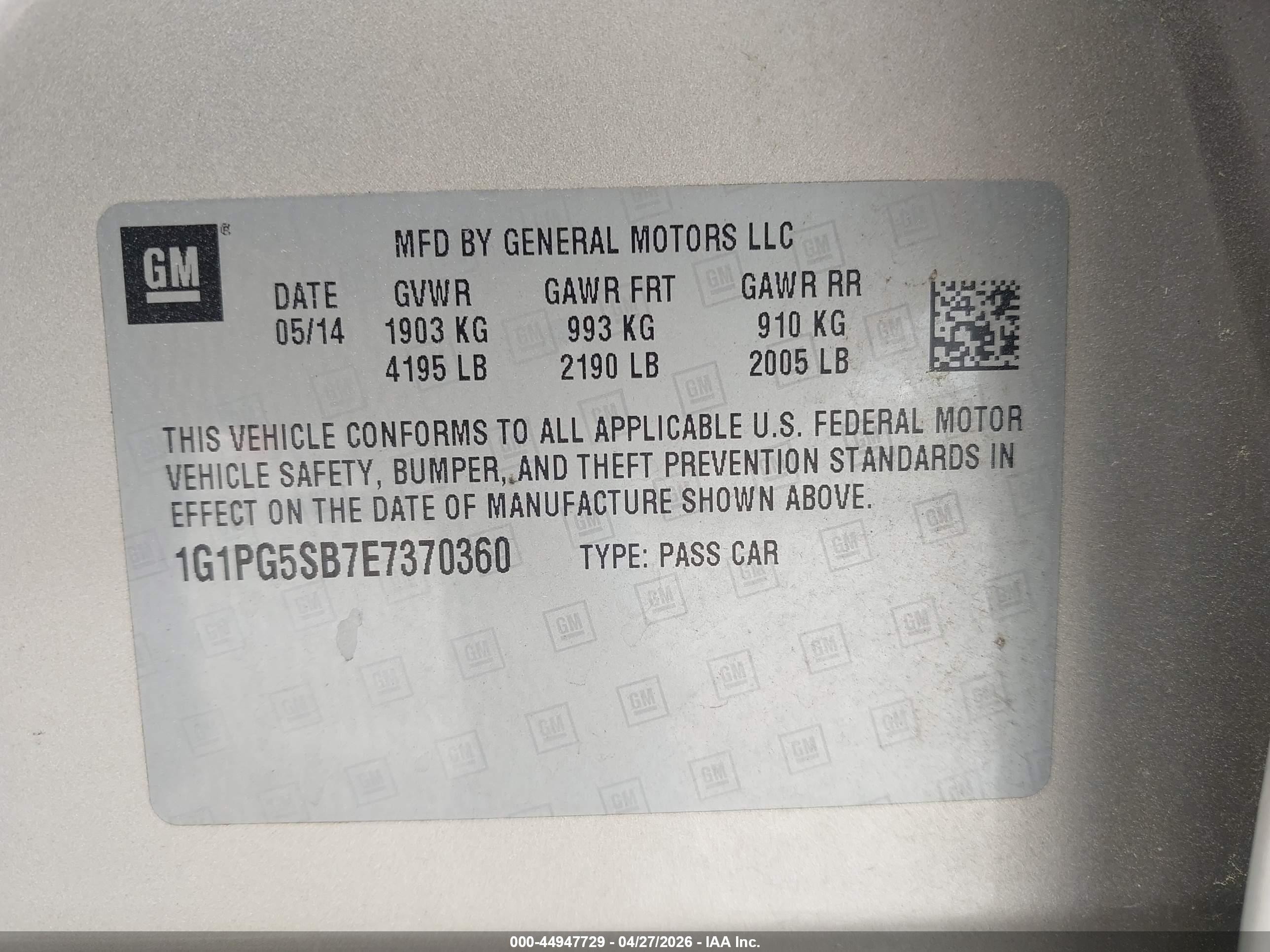 2014 Chevrolet Cruze Ltz Champagne vin: 1G1PG5SB7E7370360