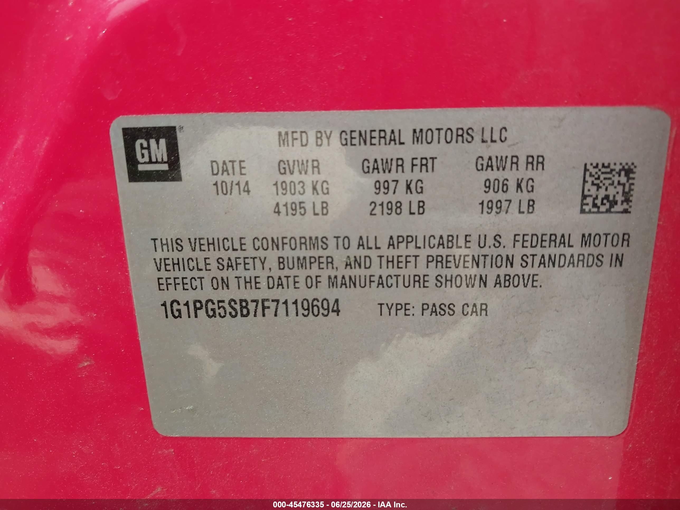 2015 Chevrolet Cruze Ltz Red vin: 1G1PG5SB7F7119694