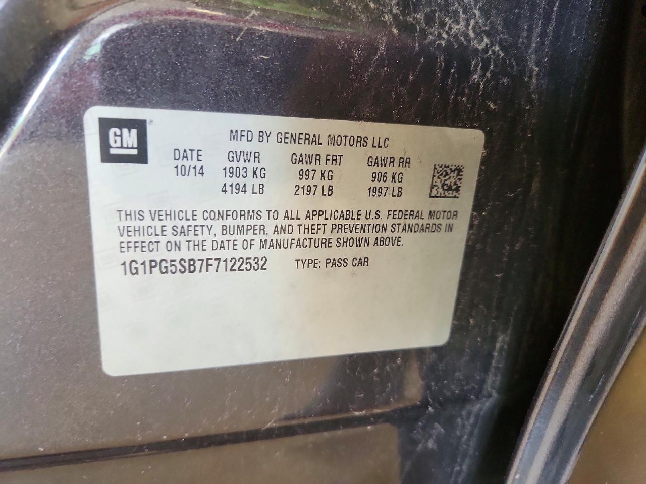 2015 Chevrolet Cruze Ltz Gray vin: 1G1PG5SB7F7122532