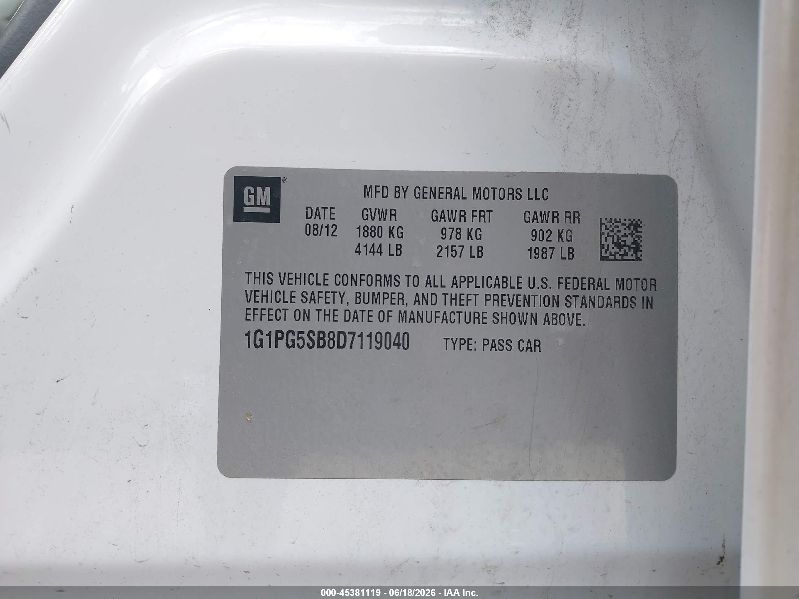 2013 Chevrolet Cruze Ltz White vin: 1G1PG5SB8D7119040