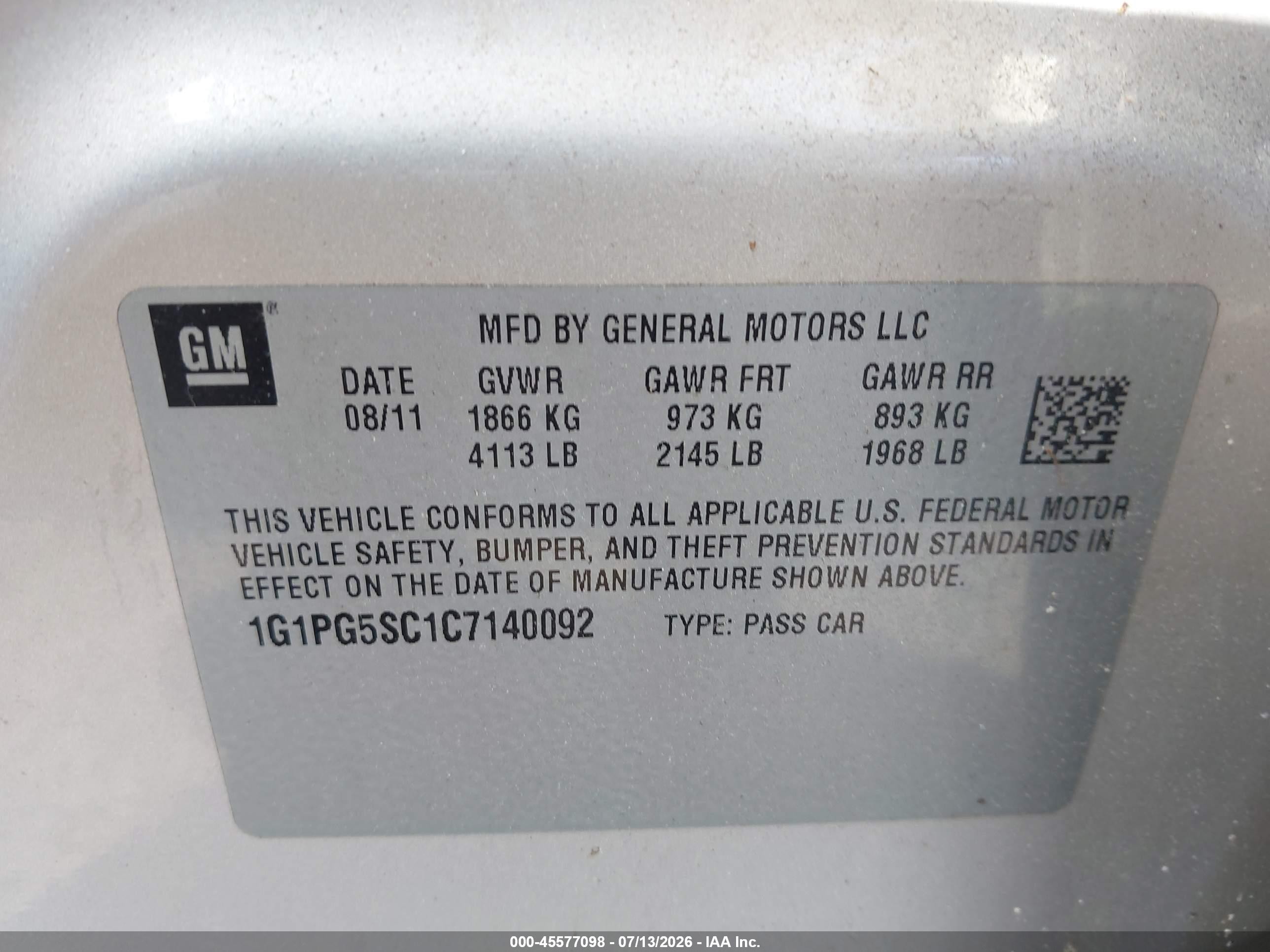 2012 Chevrolet Cruze 2lt Gold vin: 1G1PG5SC1C7140092