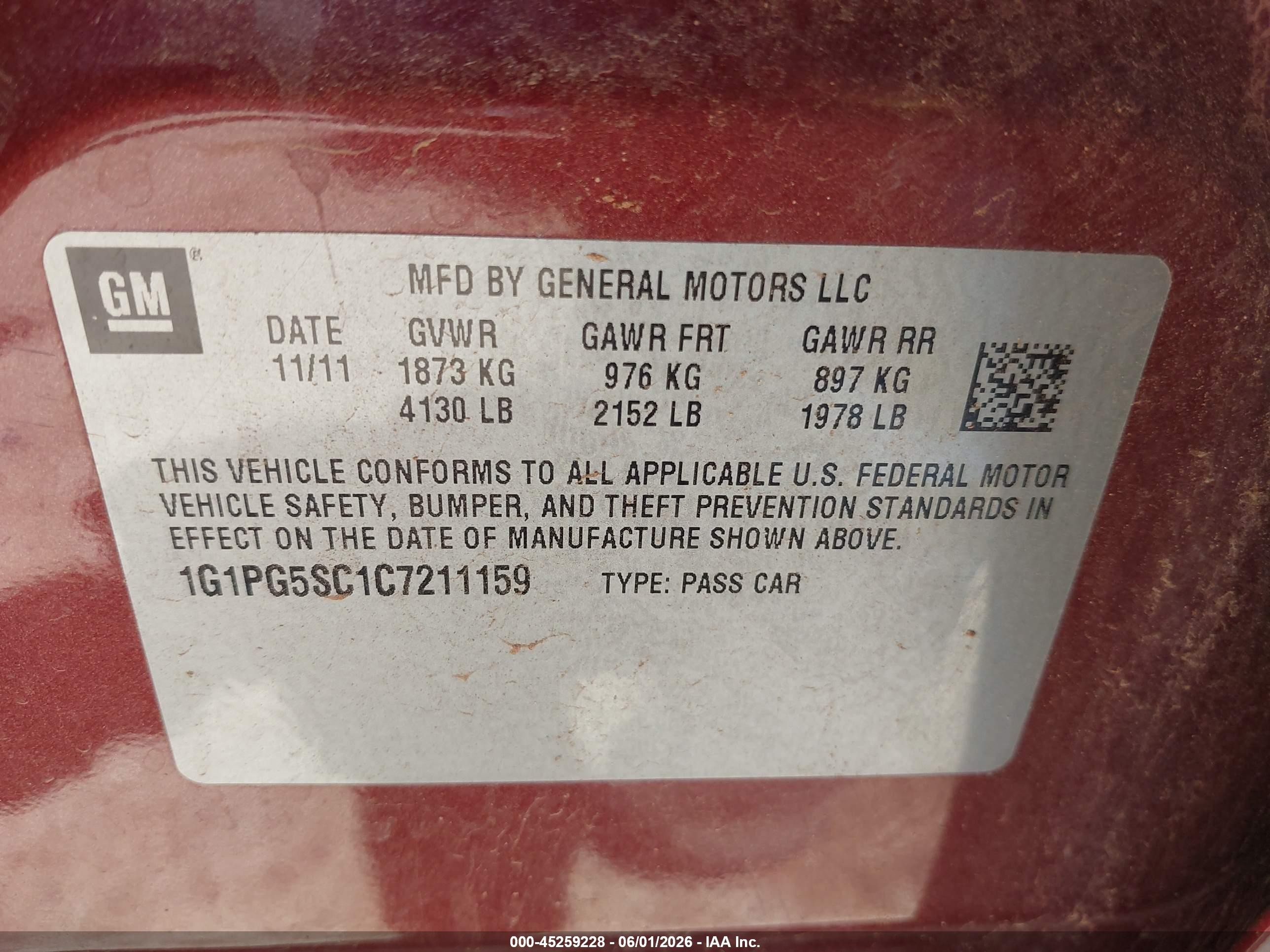 2012 Chevrolet Cruze 2lt Maroon vin: 1G1PG5SC1C7211159