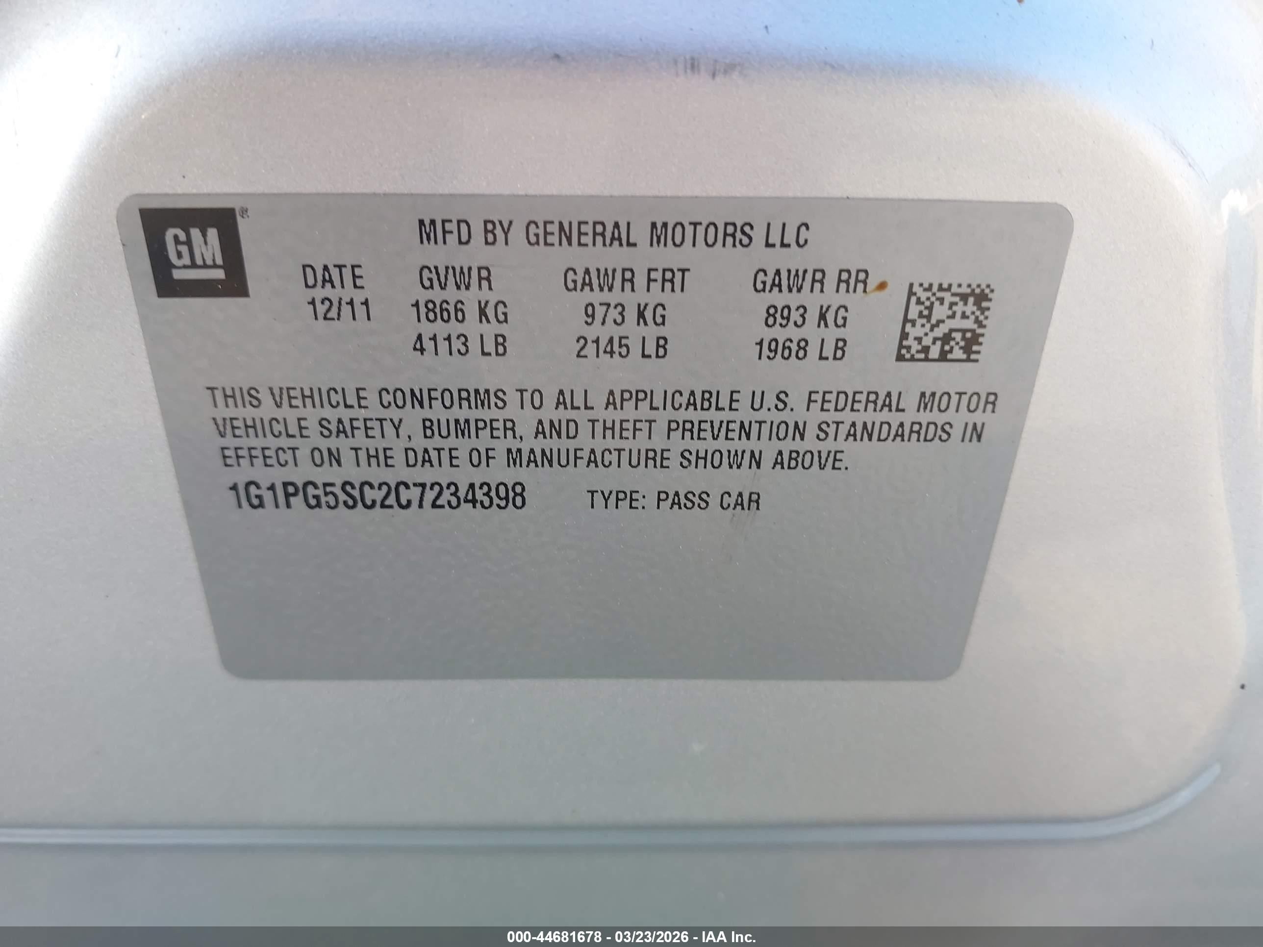 2012 Chevrolet Cruze 2lt Серебряный vin: 1G1PG5SC2C7234398