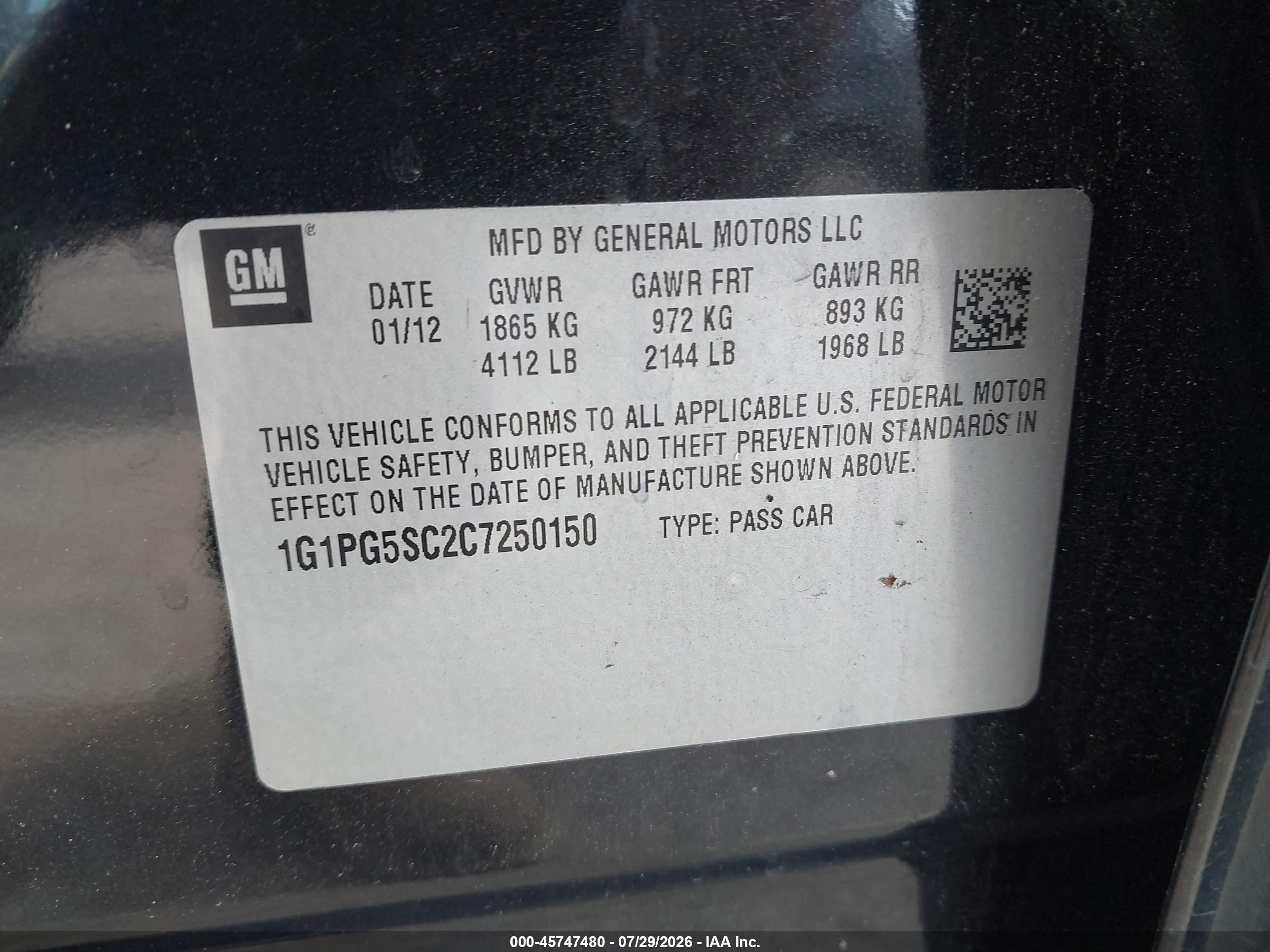 2012 Chevrolet Cruze 2lt Black vin: 1G1PG5SC2C7250150