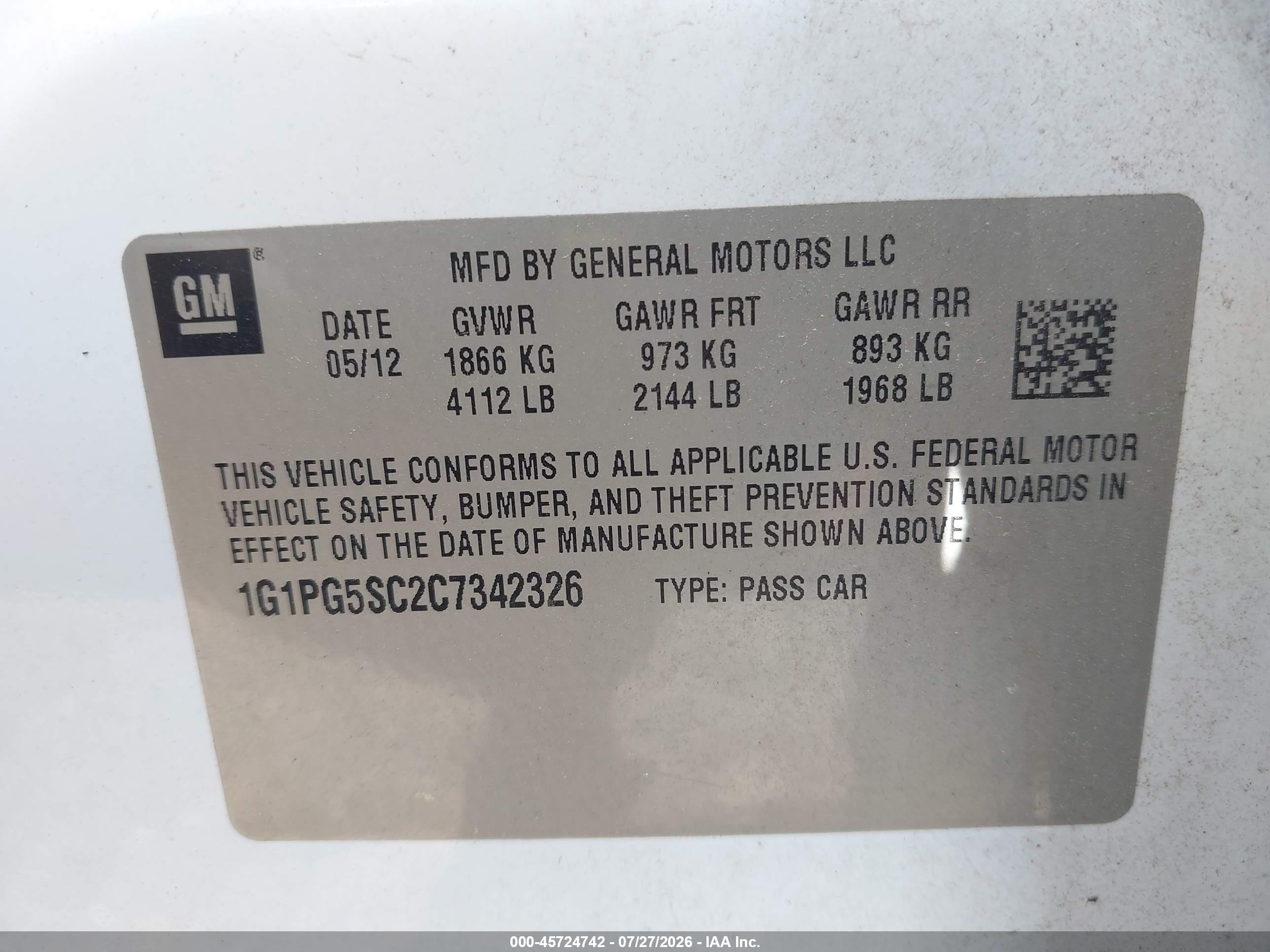 2012 Chevrolet Cruze 2lt White vin: 1G1PG5SC2C7342326