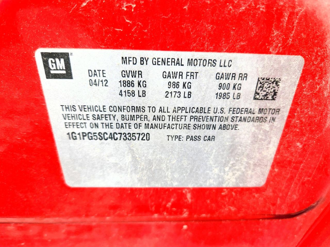 2012 Chevrolet Cruze Lt Red vin: 1G1PG5SC4C7335720