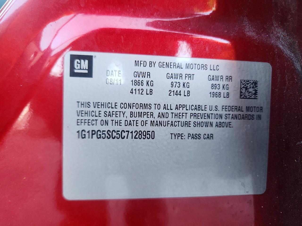 2012 Chevrolet Cruze Lt Red vin: 1G1PG5SC5C7128950