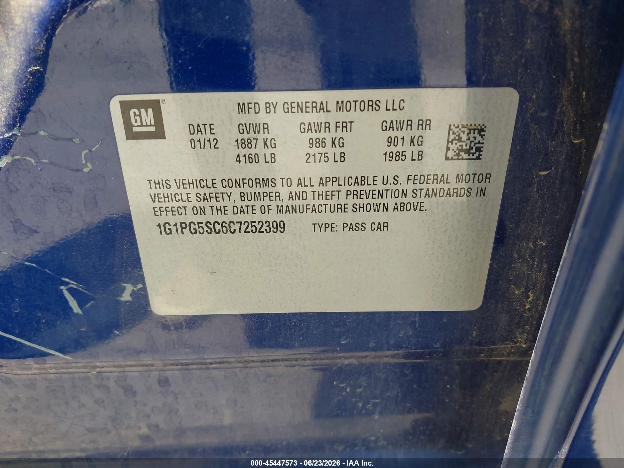 2012 Chevrolet Cruze 2lt Blue vin: 1G1PG5SC6C7252399