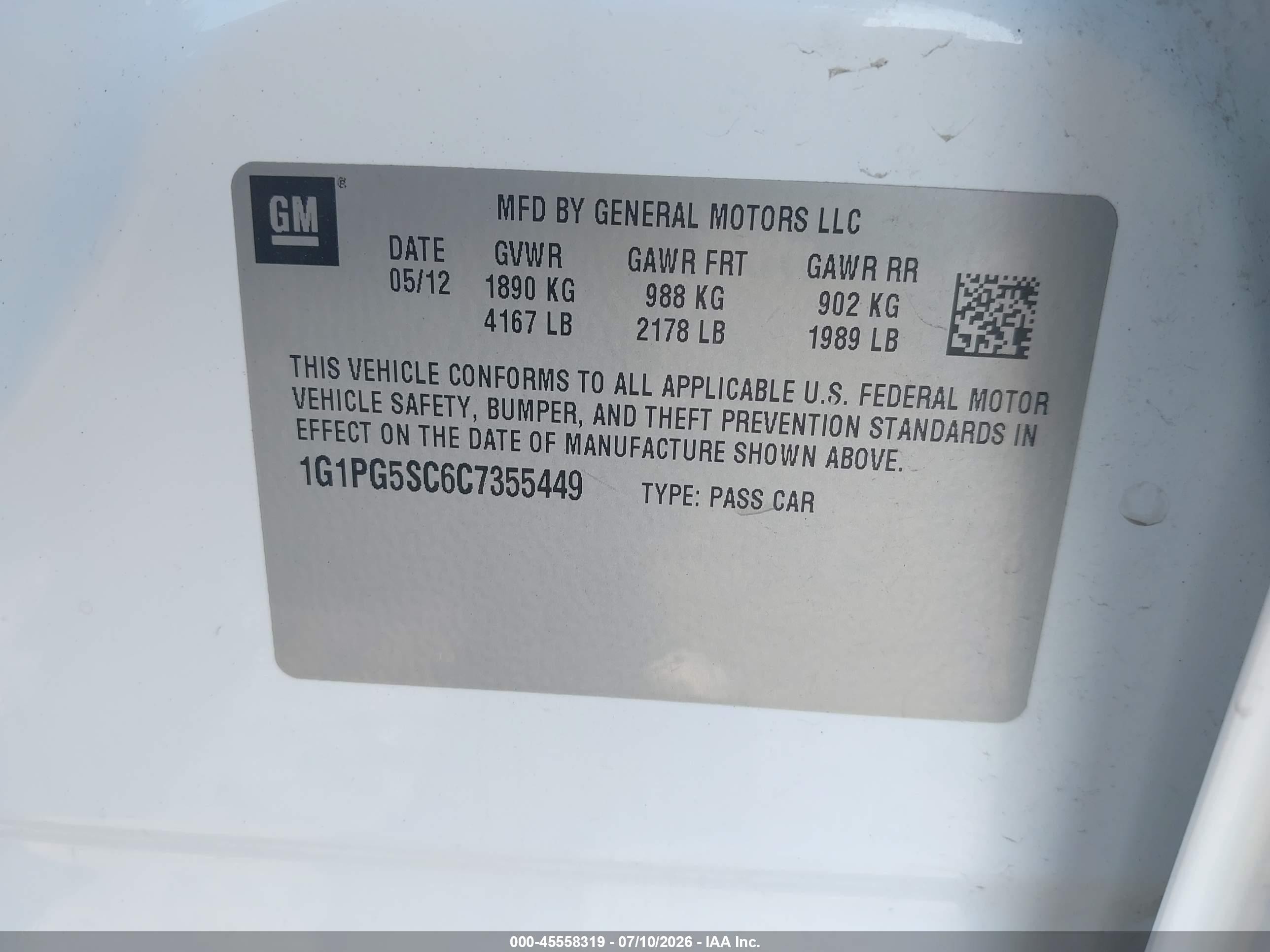 2012 Chevrolet Cruze 2lt White vin: 1G1PG5SC6C7355449