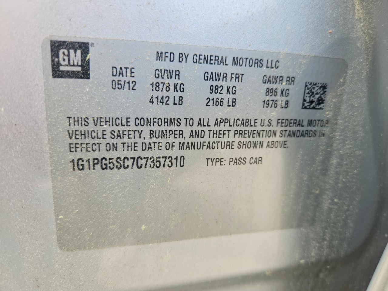 2012 Chevrolet Cruze Lt Silver vin: 1G1PG5SC7C7357310