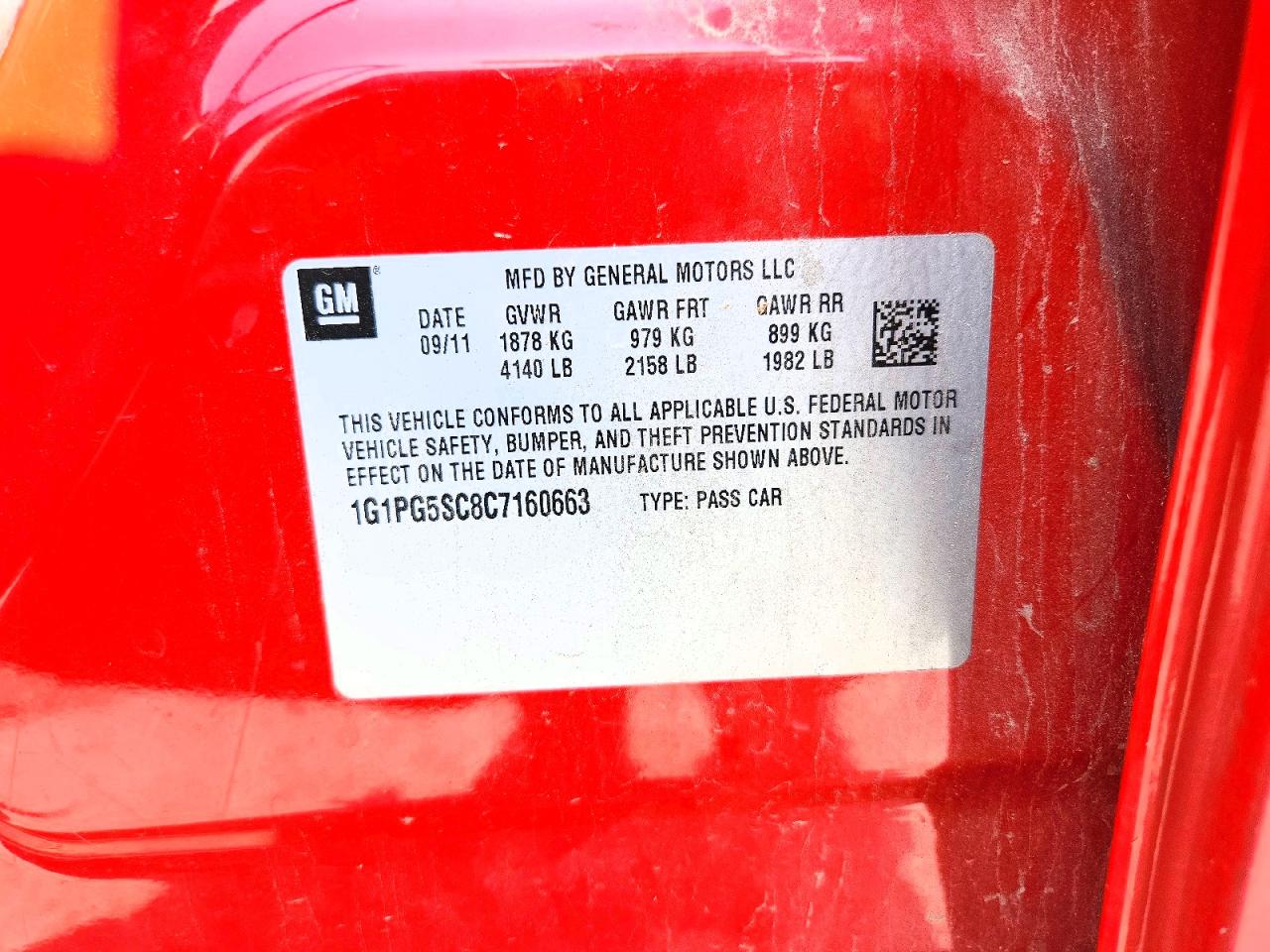 2012 Chevrolet Cruze Lt Red vin: 1G1PG5SC8C7160663