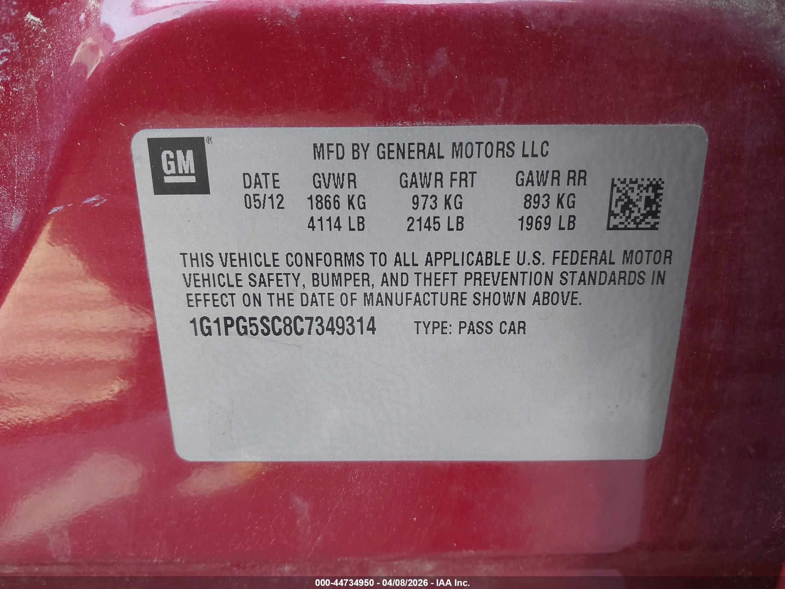 2012 Chevrolet Cruze 2lt Красный vin: 1G1PG5SC8C7349314