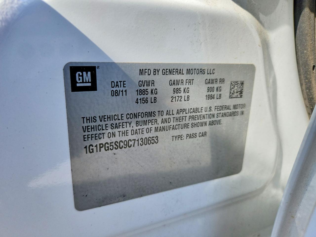 2012 Chevrolet Cruze Lt White vin: 1G1PG5SC9C7130653
