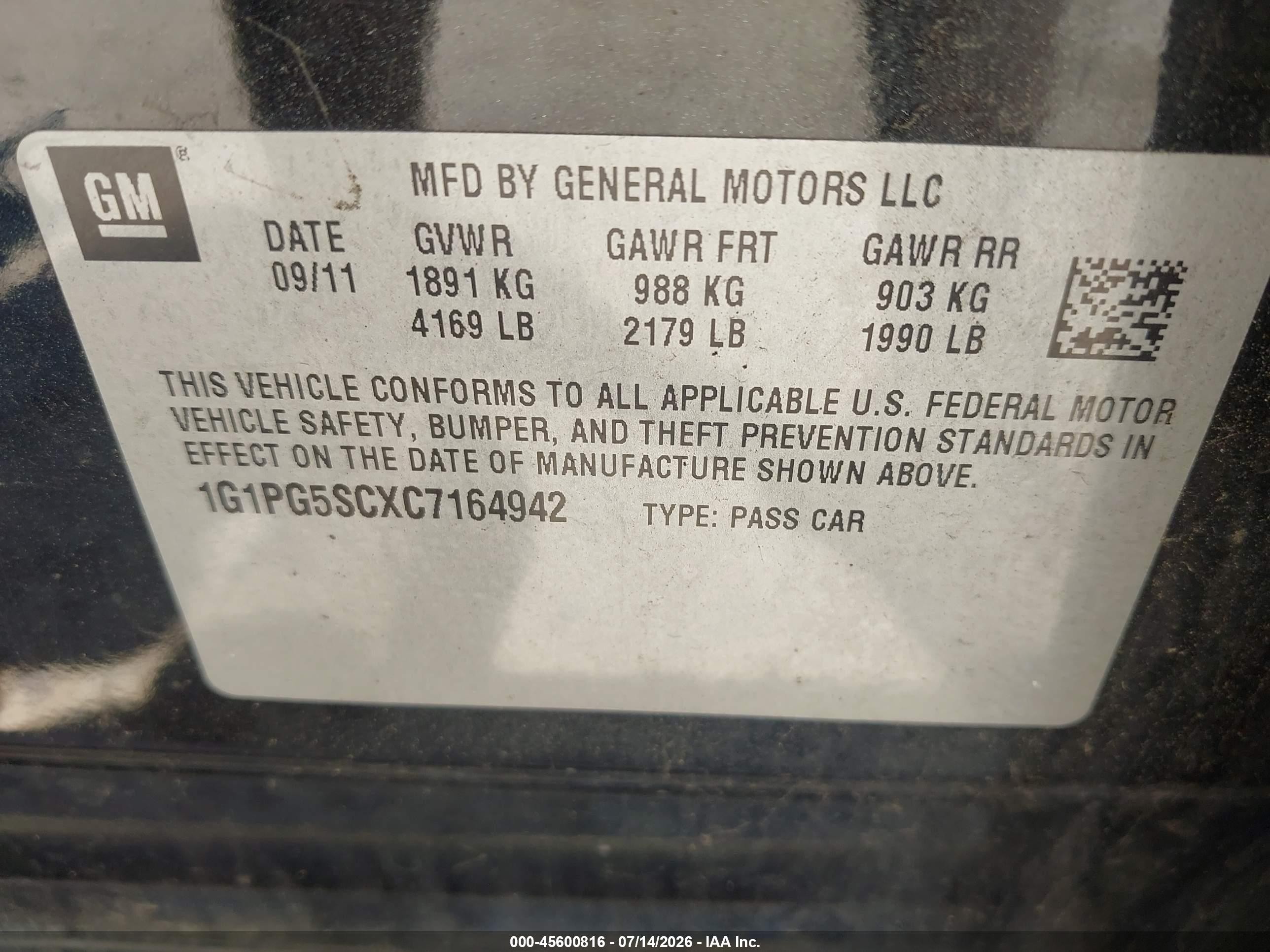 2012 Chevrolet Cruze 2lt Черный vin: 1G1PG5SCXC7164942