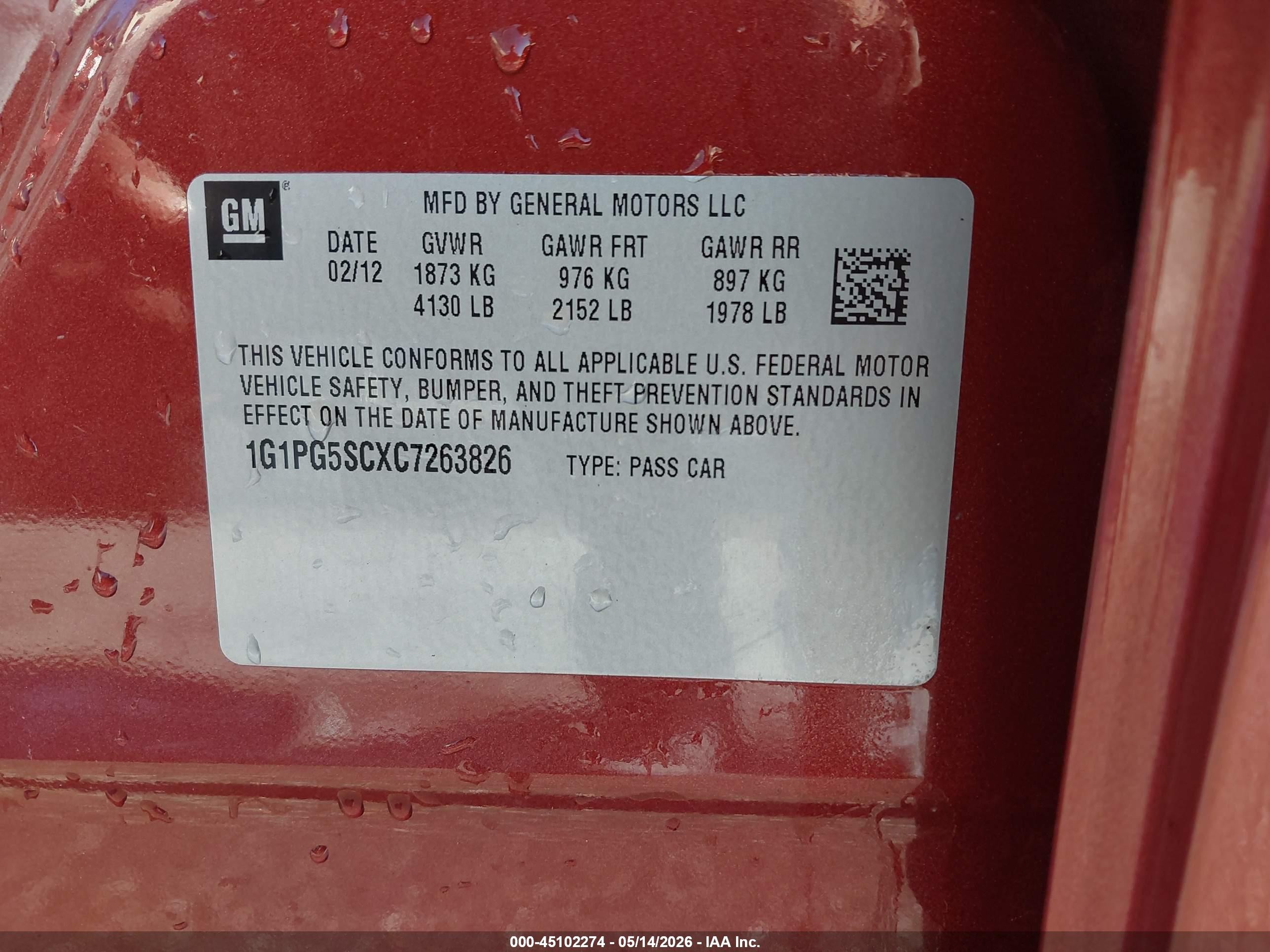 2012 Chevrolet Cruze 2lt Красный vin: 1G1PG5SCXC7263826