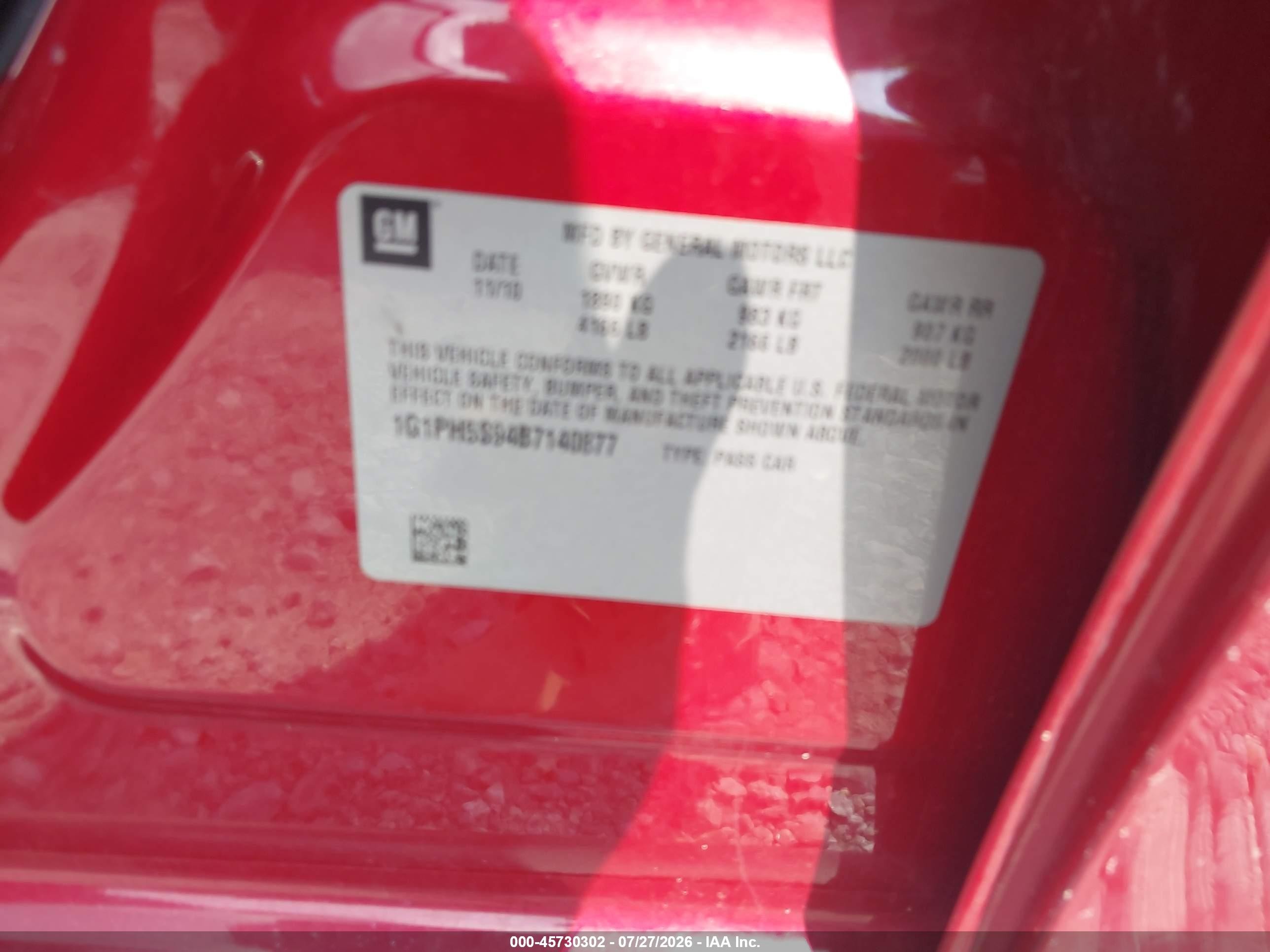 2011 Chevrolet Cruze Ltz Red vin: 1G1PH5S94B7140877