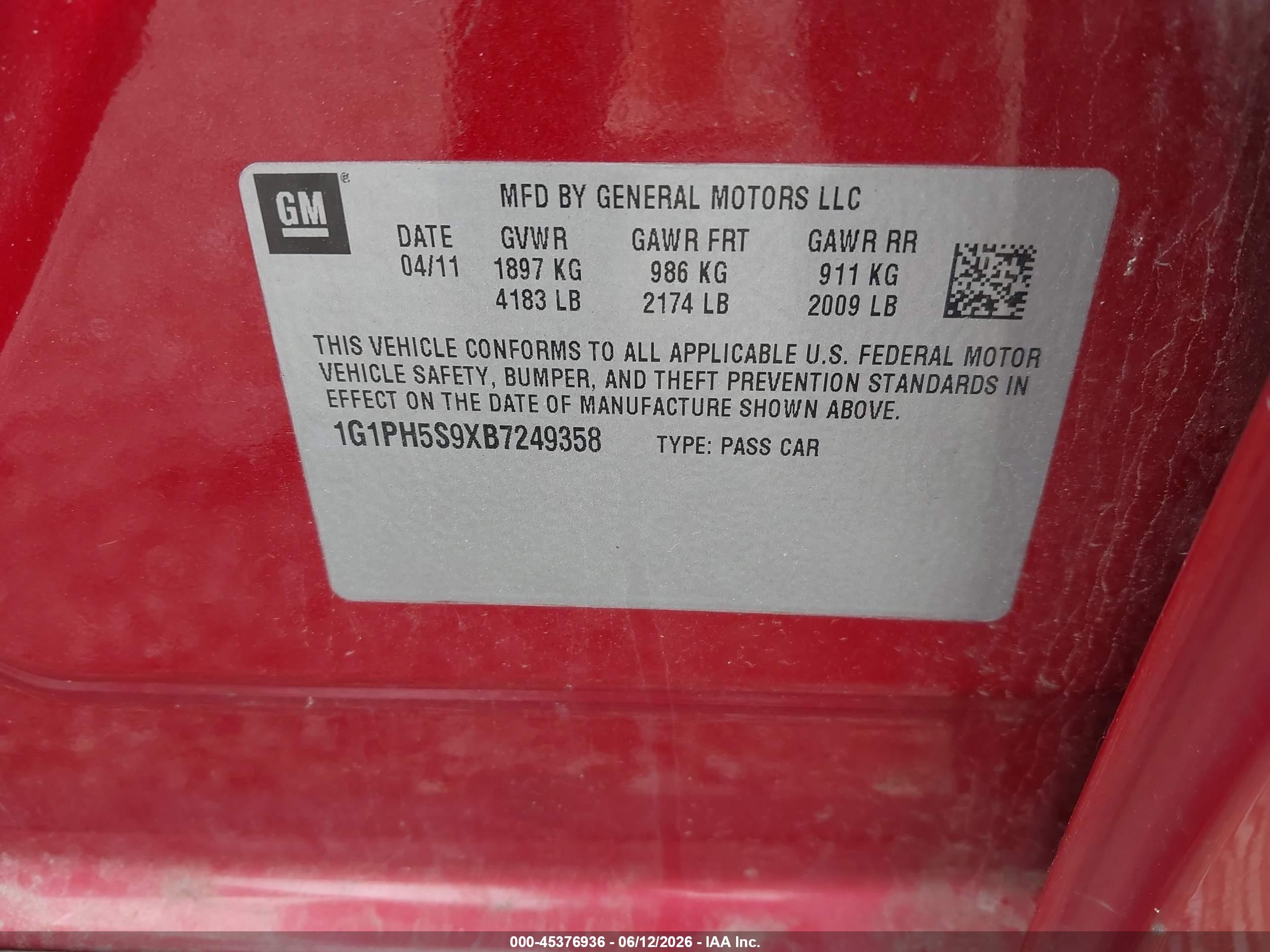 2011 Chevrolet Cruze Ltz Red vin: 1G1PH5S9XB7249358