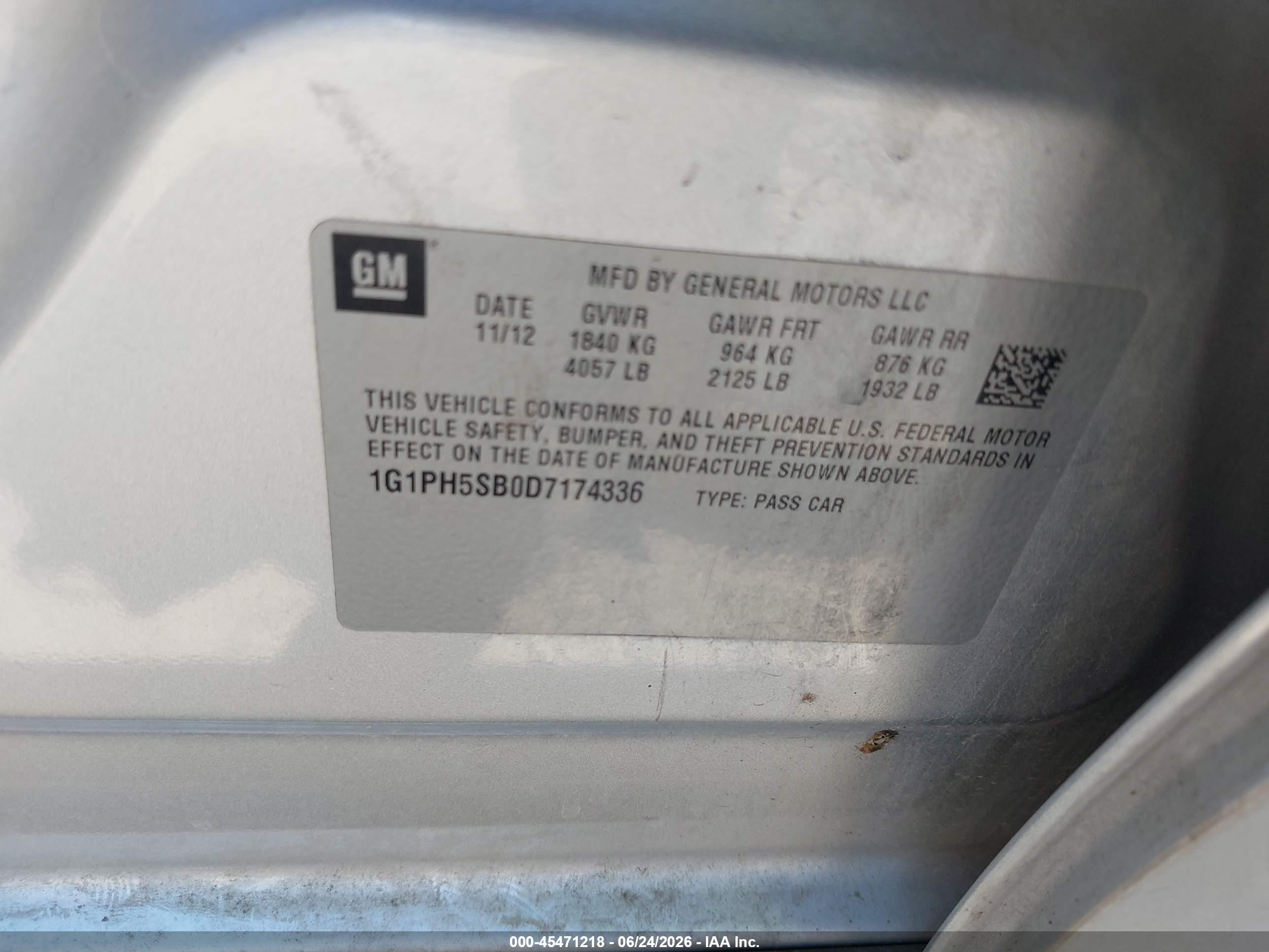 2013 Chevrolet Cruze Eco Auto Silver vin: 1G1PH5SB0D7174336