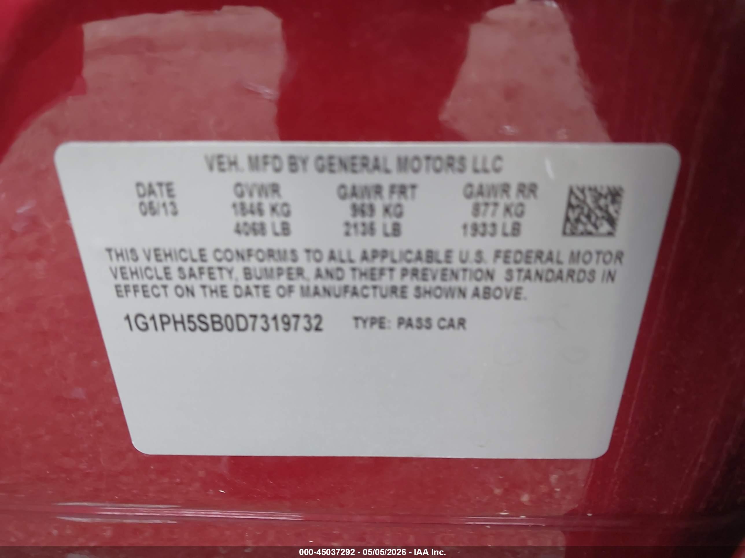 2013 Chevrolet Cruze Eco Auto Red vin: 1G1PH5SB0D7319732