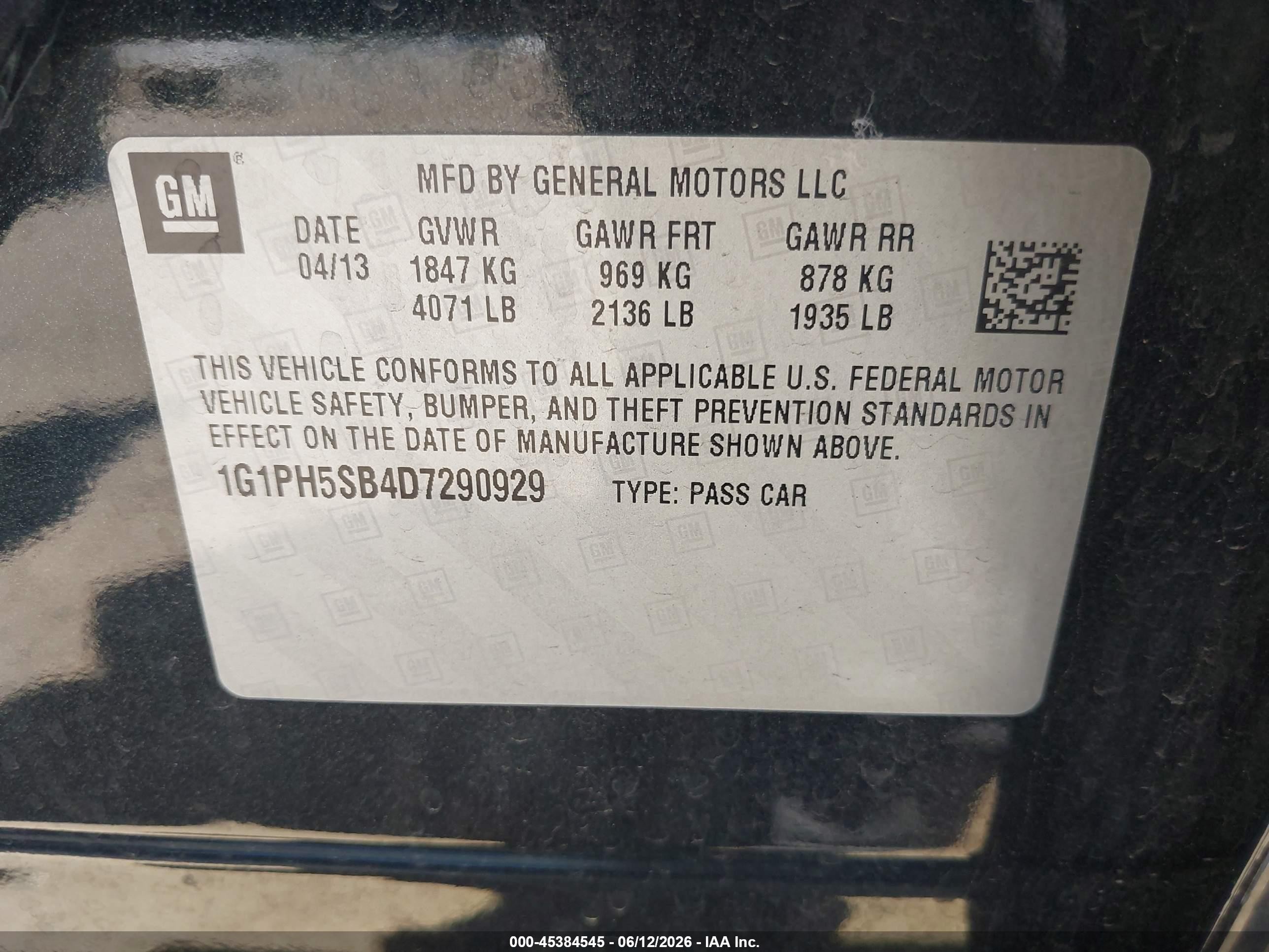 2013 Chevrolet Cruze Eco Auto Black vin: 1G1PH5SB4D7290929