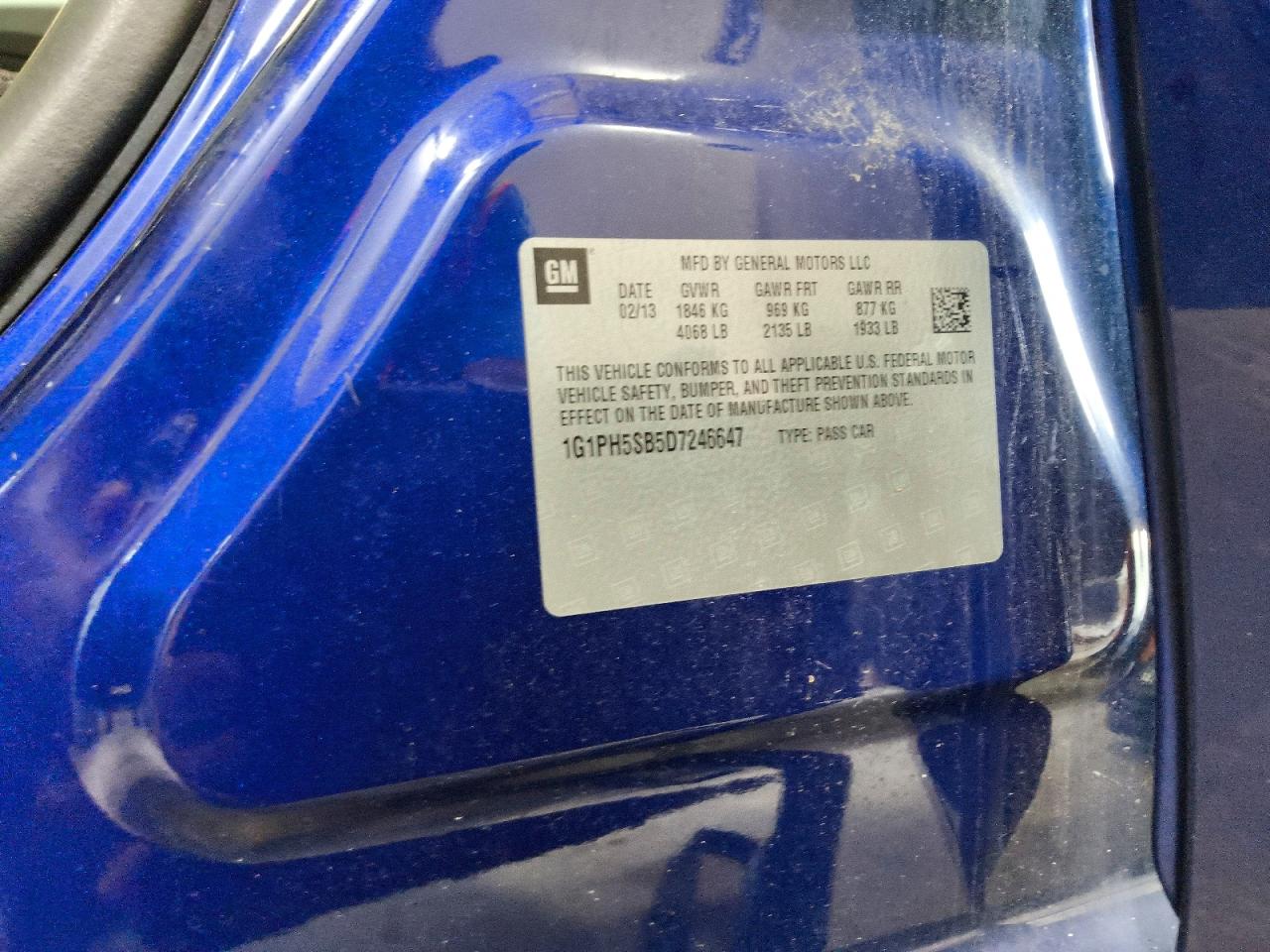 2013 Chevrolet Cruze Eco Blue vin: 1G1PH5SB5D7246647