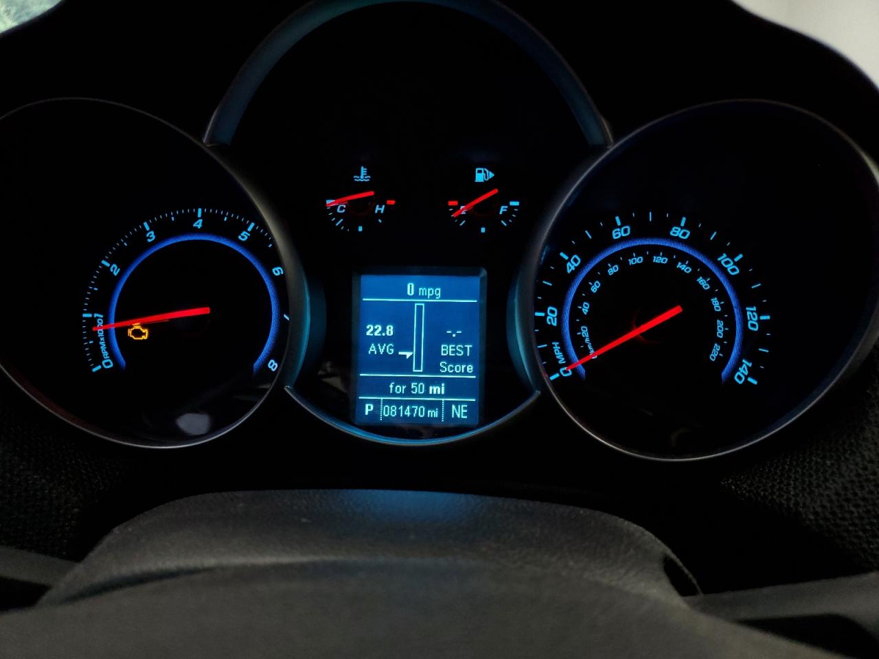 2013 Chevrolet Cruze Eco Blue vin: 1G1PH5SB5D7246647 Damage: Warning Light - Engine, On, Unacceptable