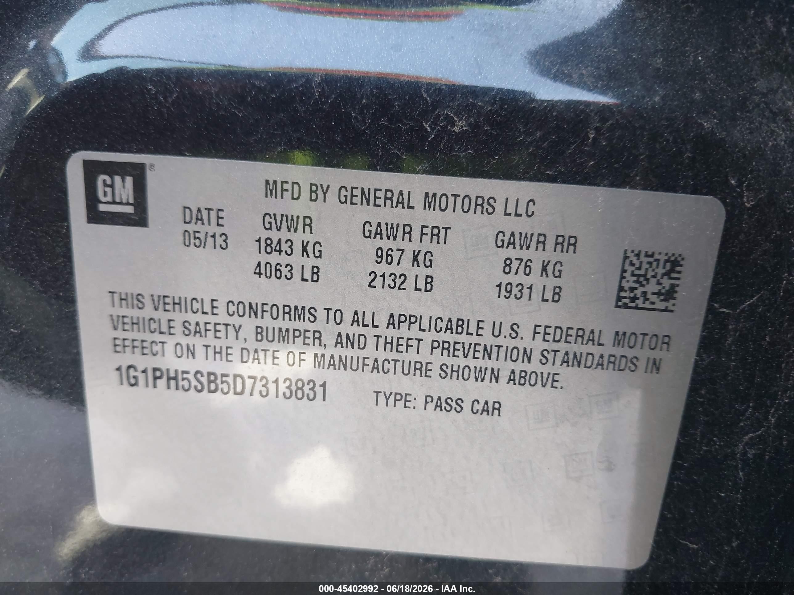 2013 Chevrolet Cruze Eco Auto Black vin: 1G1PH5SB5D7313831