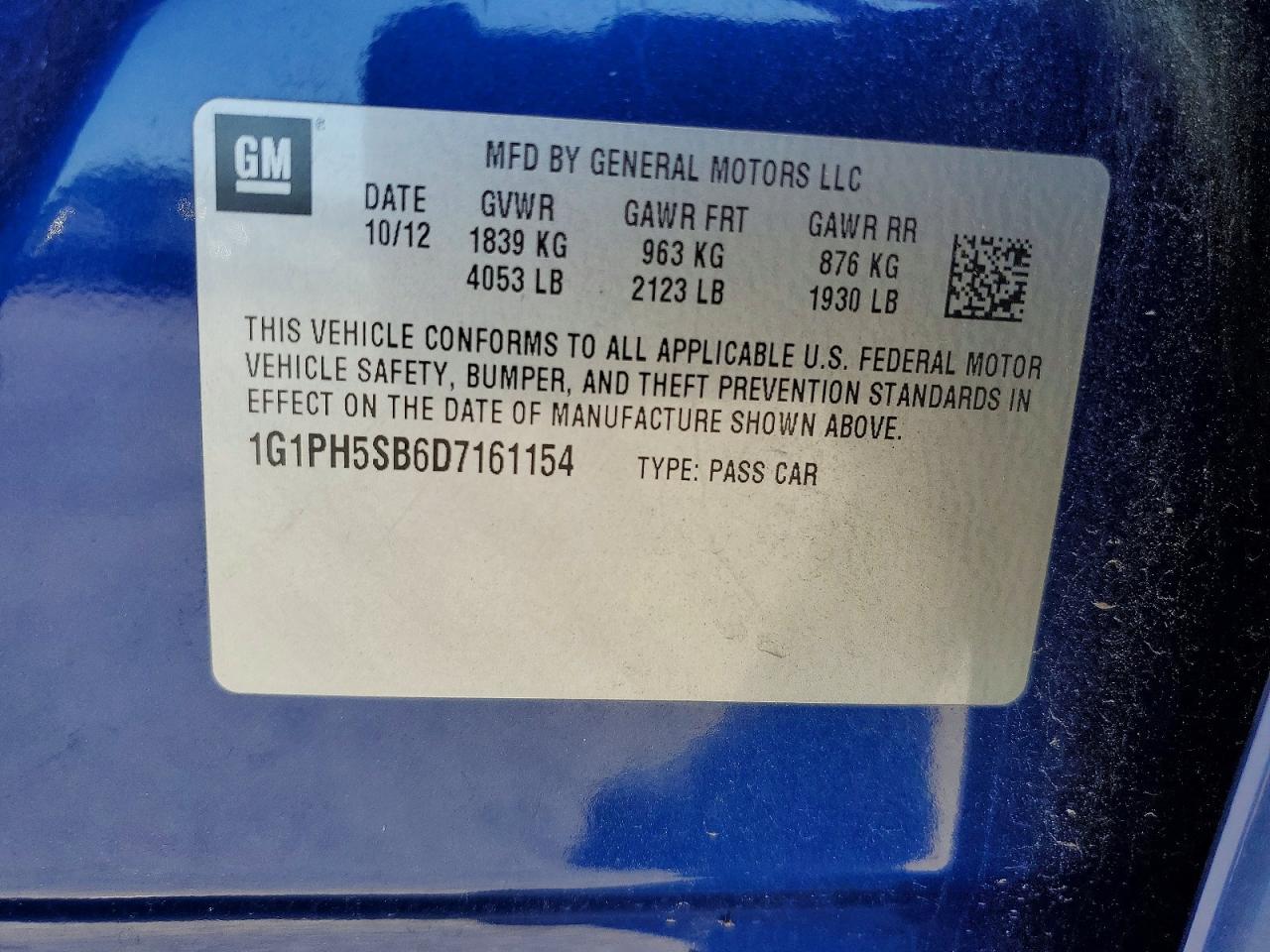 2013 Chevrolet Cruze Eco Blue vin: 1G1PH5SB6D7161154