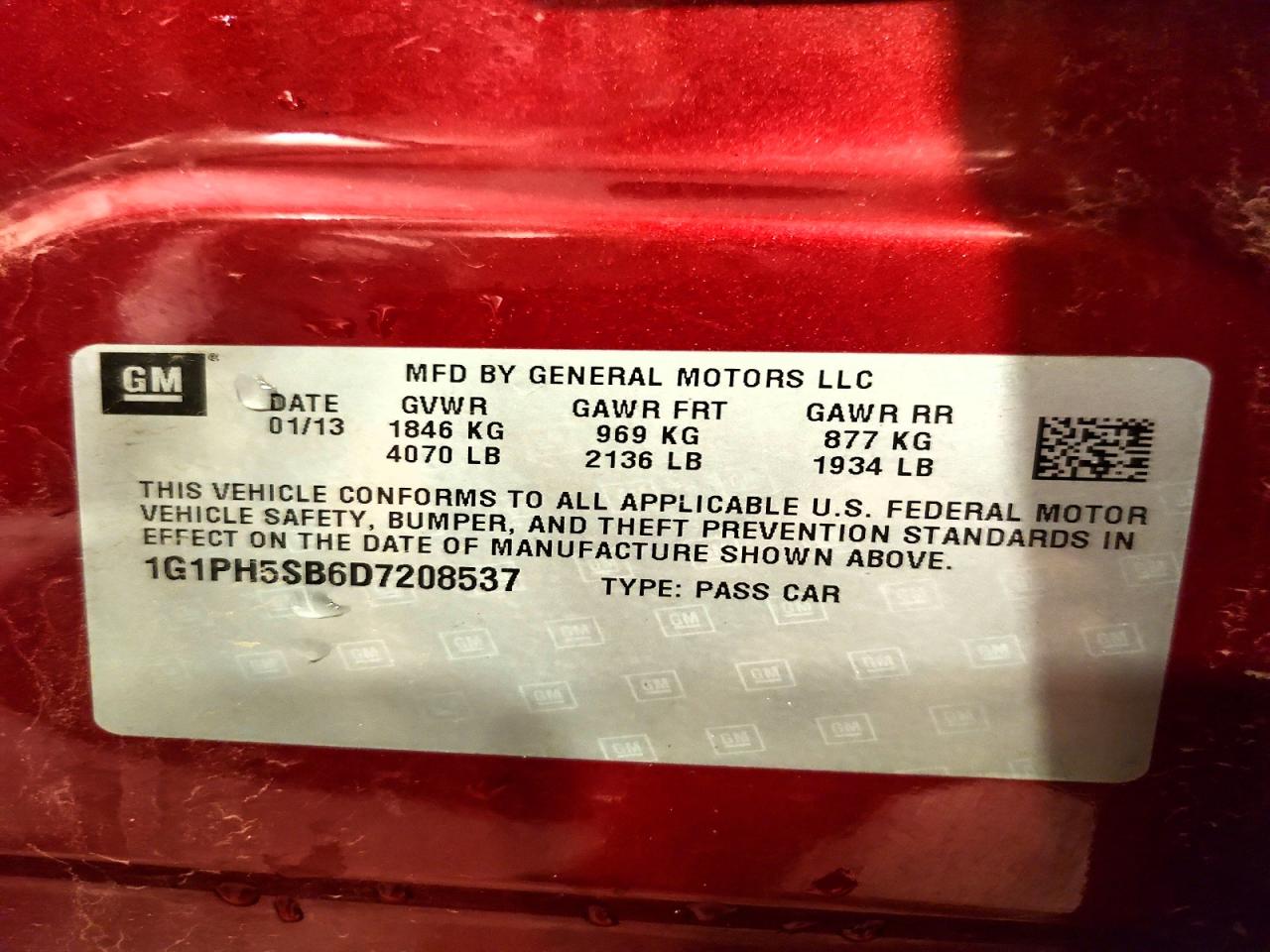 2013 Chevrolet Cruze Eco Red vin: 1G1PH5SB6D7208537