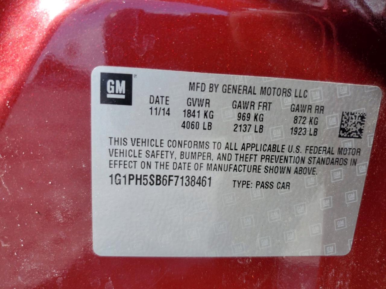 2015 Chevrolet Cruze Eco Burgundy vin: 1G1PH5SB6F7138461