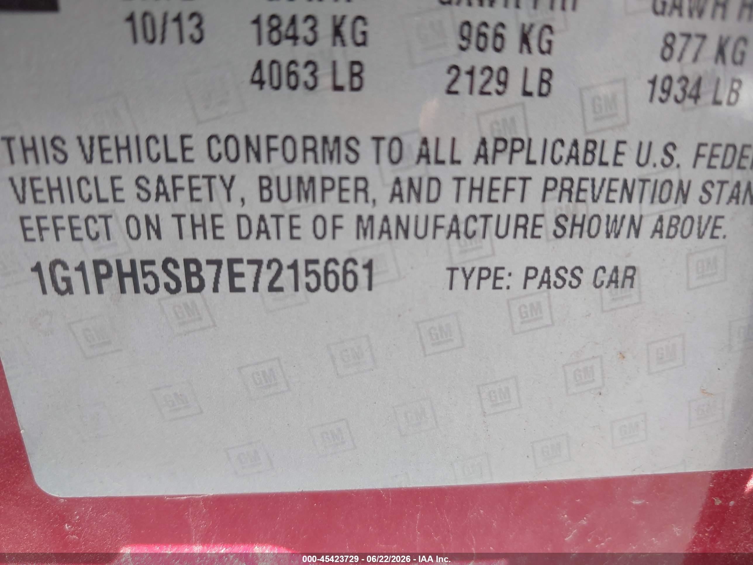 2014 Chevrolet Cruze Eco Auto Red vin: 1G1PH5SB7E7215661