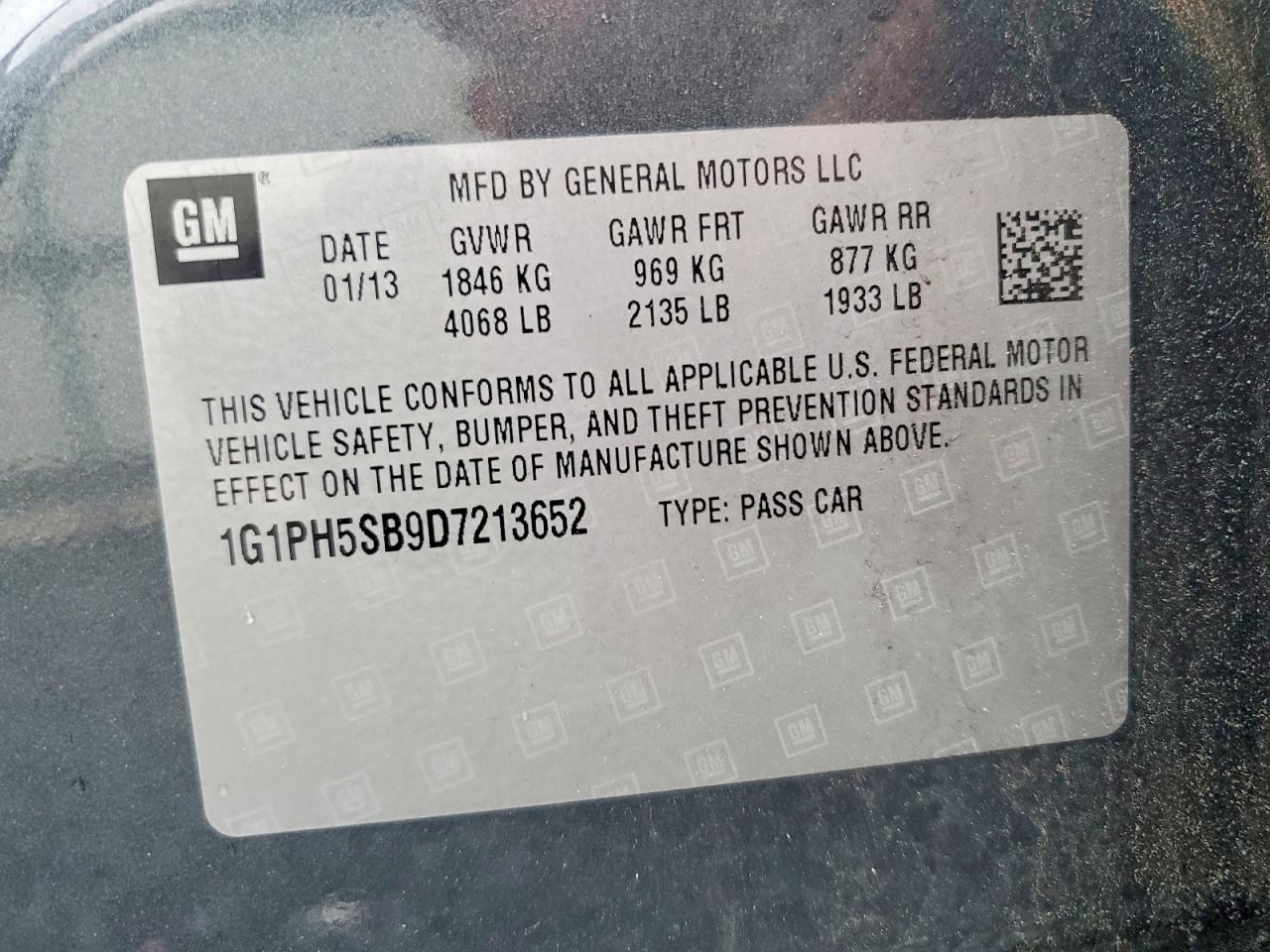 2013 Chevrolet Cruze Eco Gray vin: 1G1PH5SB9D7213652
