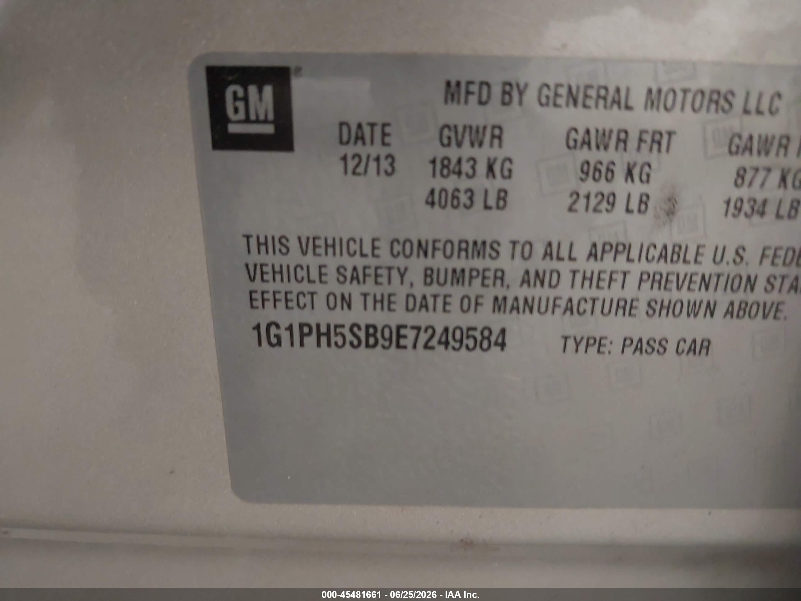 2014 Chevrolet Cruze Eco Auto Tan vin: 1G1PH5SB9E7249584